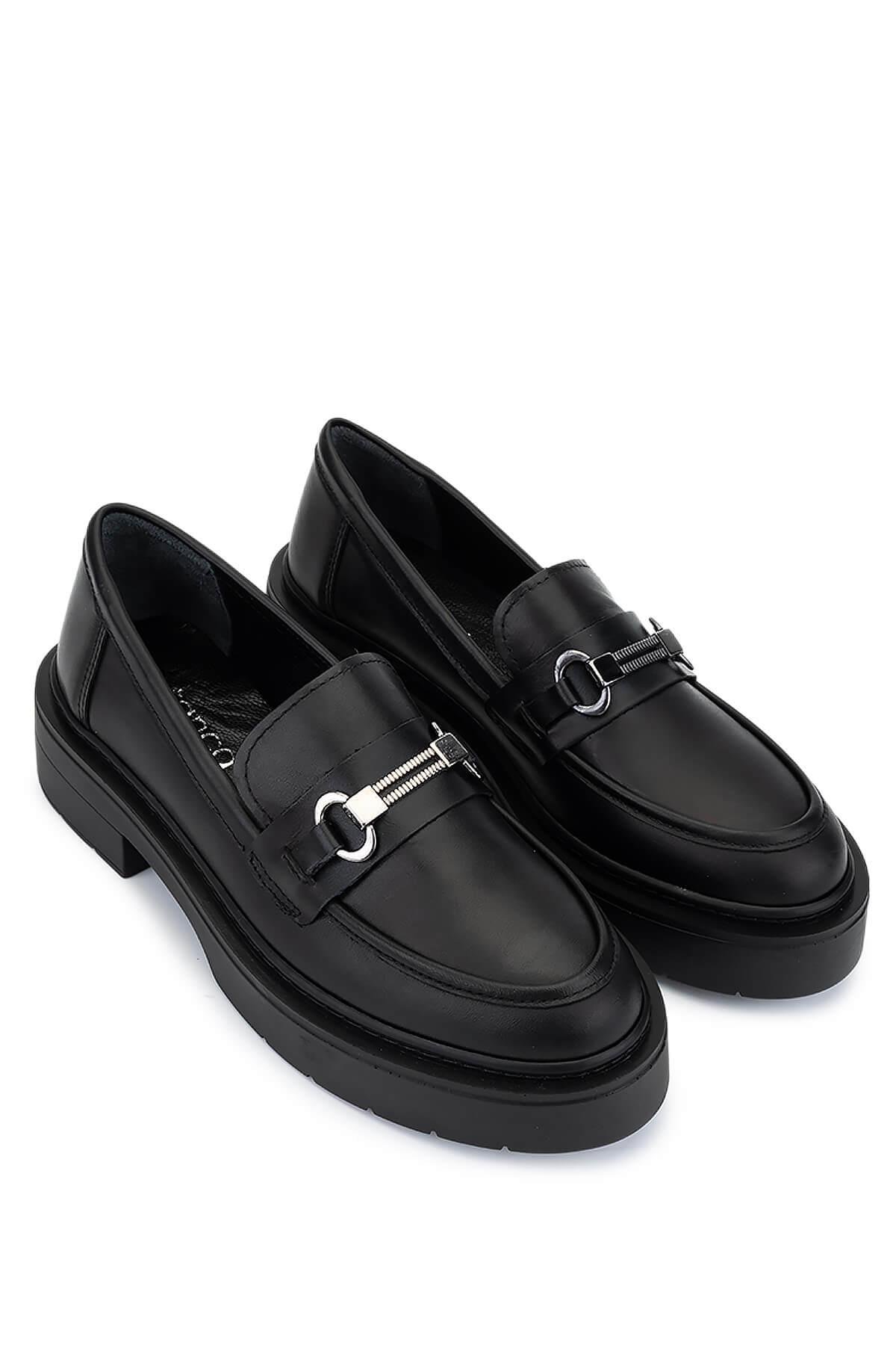 Tamer Tanca Kadın Hakiki Deri Siyah Deri Loafer Ayakkabı