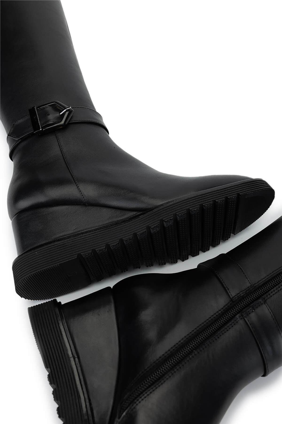 Tamer Tanca Kadın Hakiki Deri Siyah Deri Casual Çizme