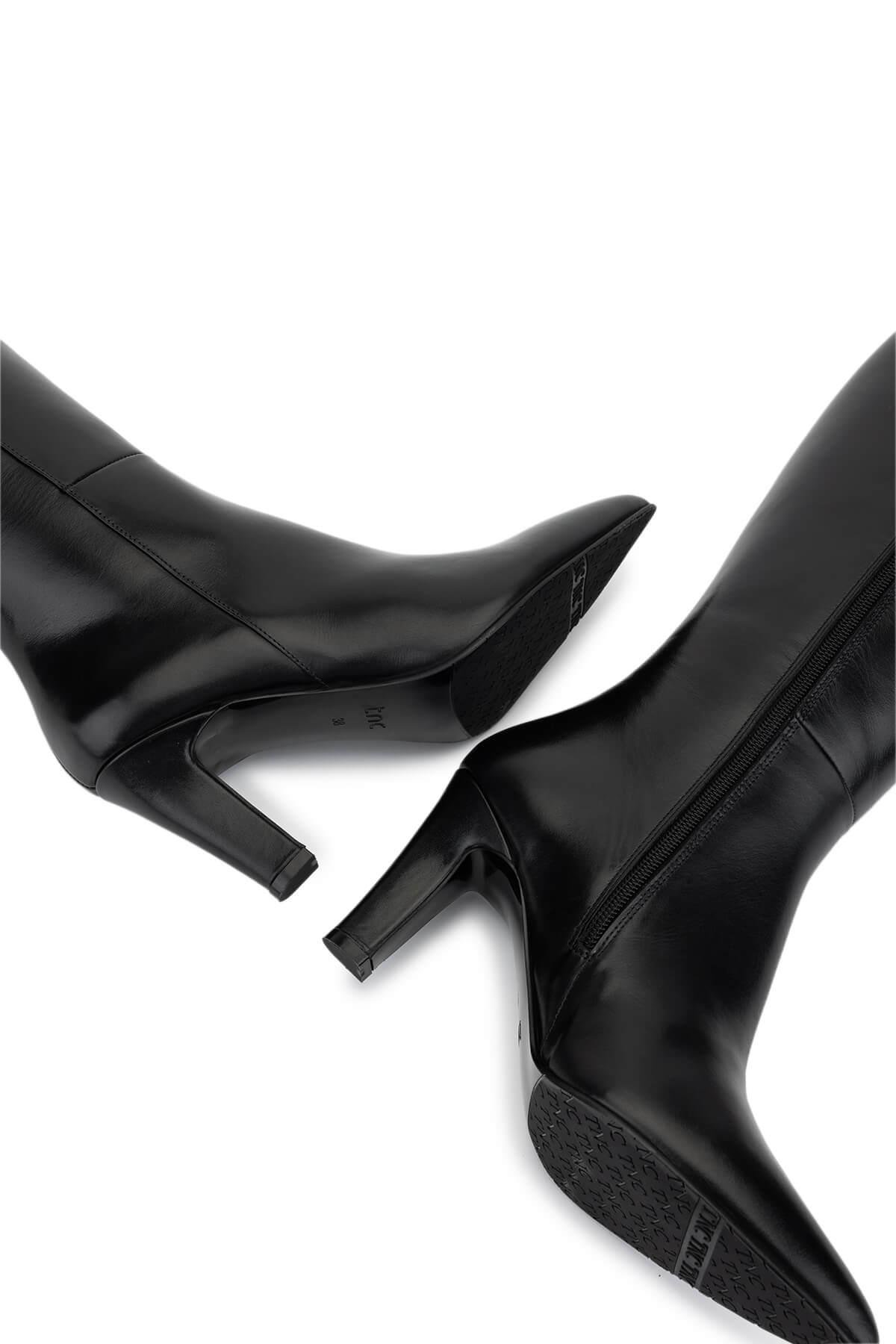 Tamer Tanca Kadın Hakiki Deri Siyah Deri Topuklu Çizme