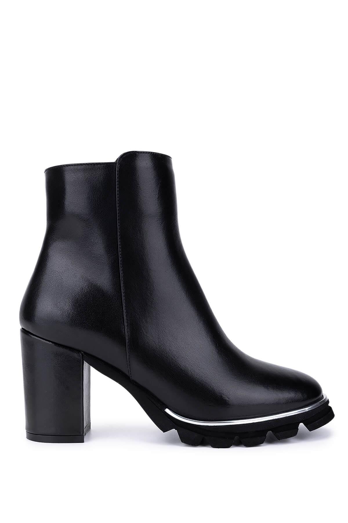 Tamer Tanca Kadın Hakiki Deri Siyah Deri Topuklu Bot