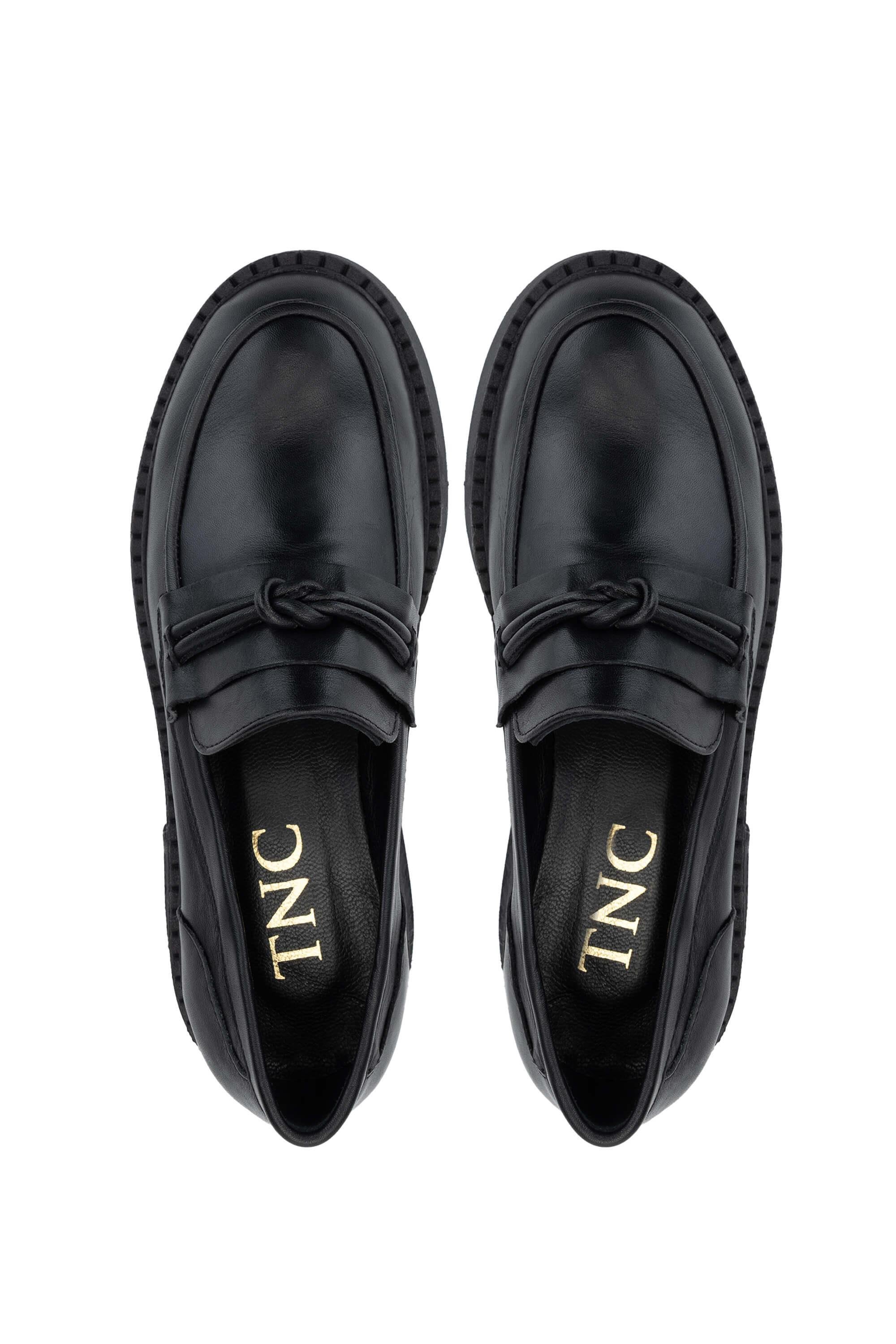 Tamer Tanca Kadın Hakiki Deri Siyah Deri Loafer Ayakkabı