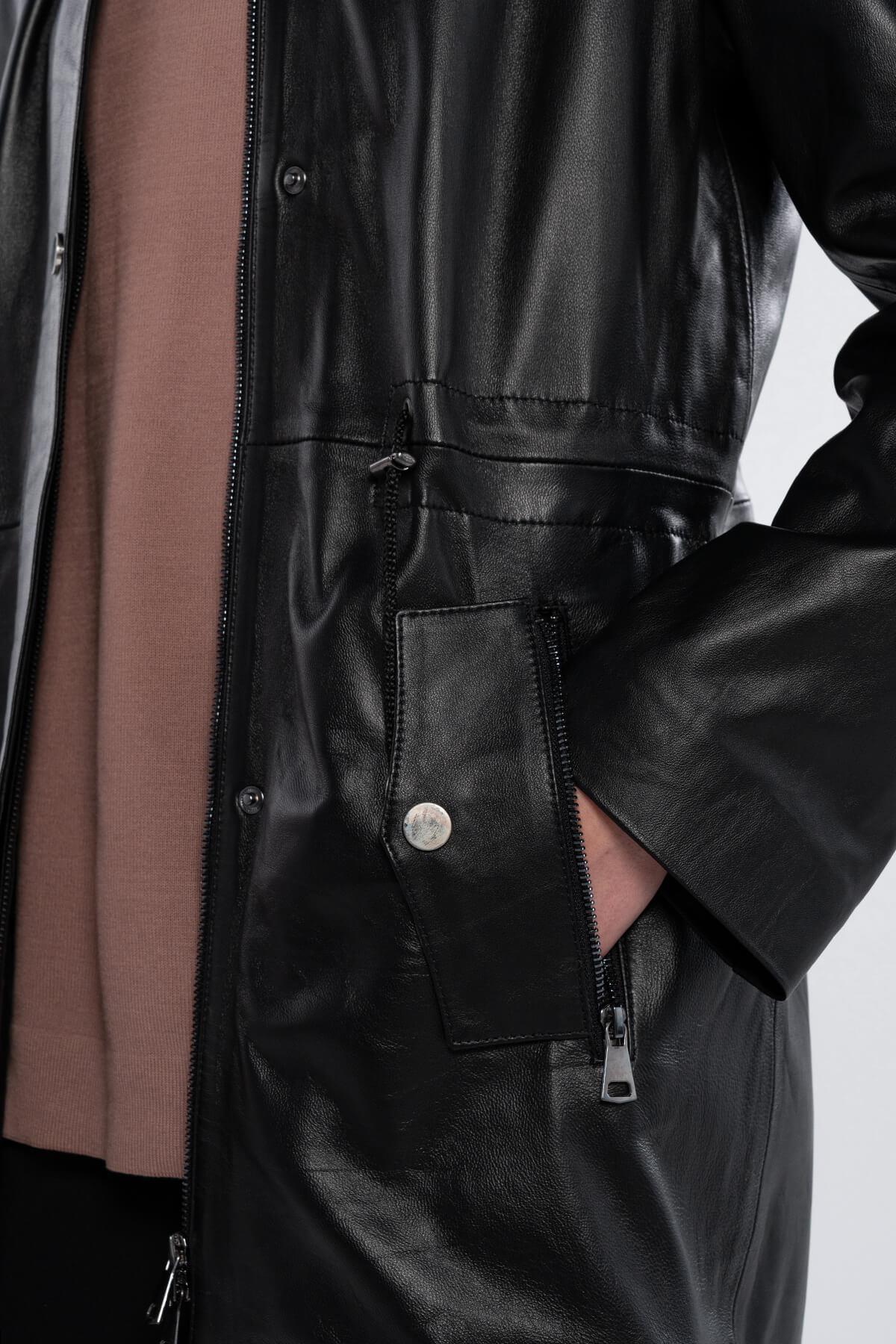 Tamer Tanca Kadın Hakiki Deri Siyah Deri Deri Mont