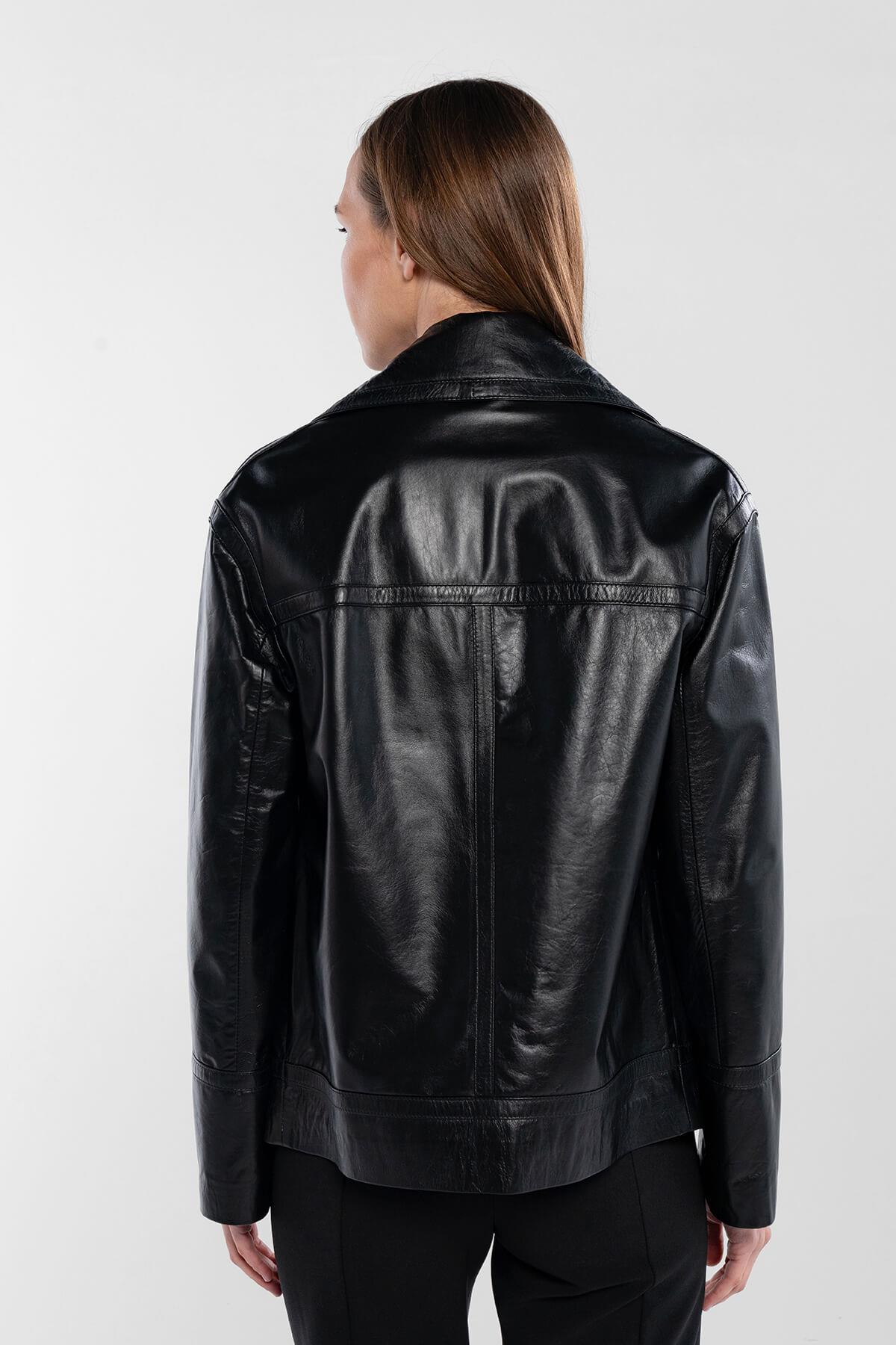 Tamer Tanca Kadın Hakiki Deri Siyah Deri Mont