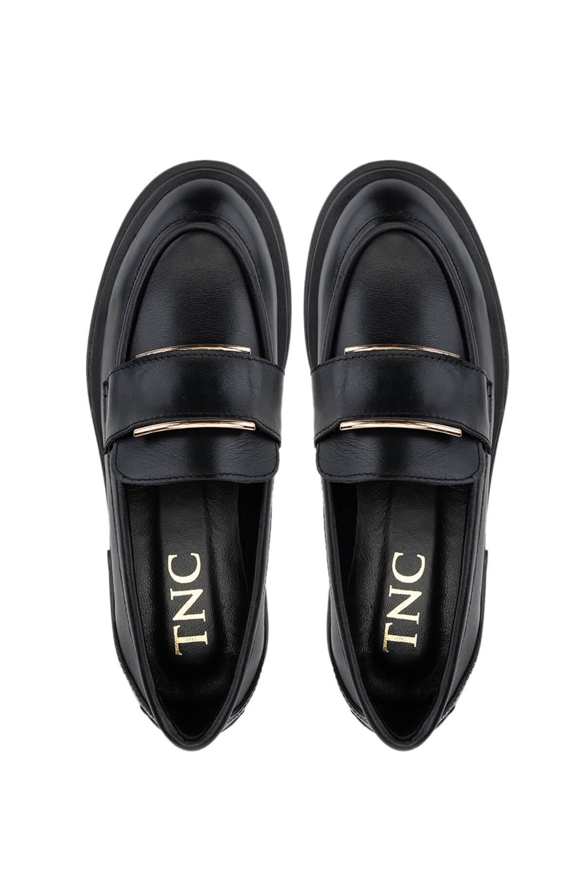 Tamer Tanca Kadın Hakiki Deri Siyah Deri Loafer Ayakkabı