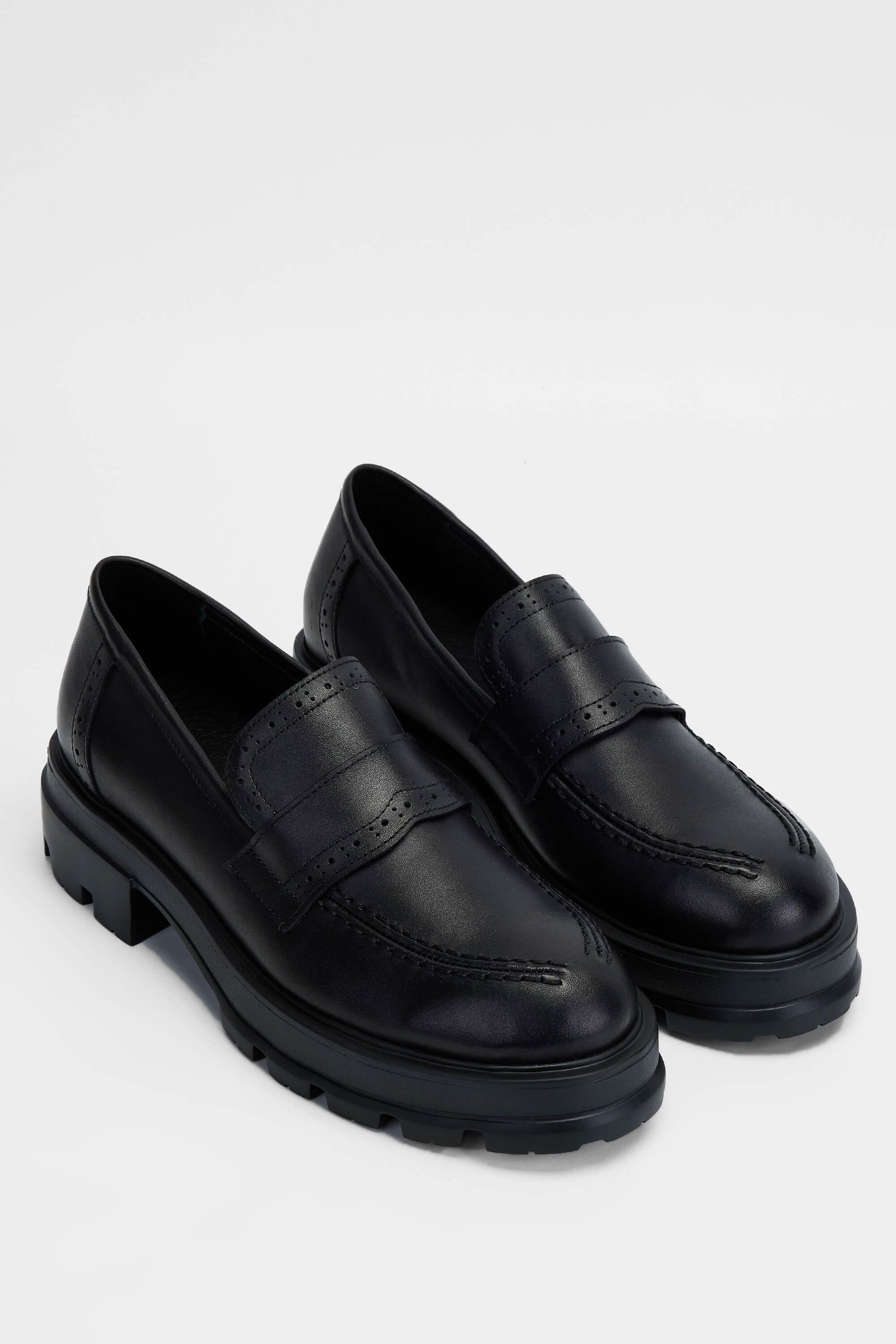 Tamer Tanca Kadın Hakiki Deri Siyah Deri Loafer Ayakkabı