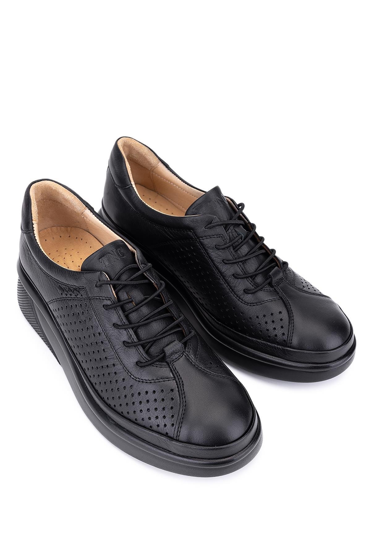 Tamer Tanca Kadın Hakiki Deri Siyah Deri Comfort Ayakkabı