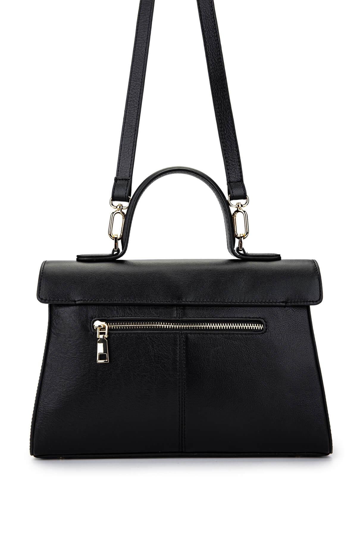 Tamer Tanca Kadın Hakiki Deri Siyah Deri El Çantası