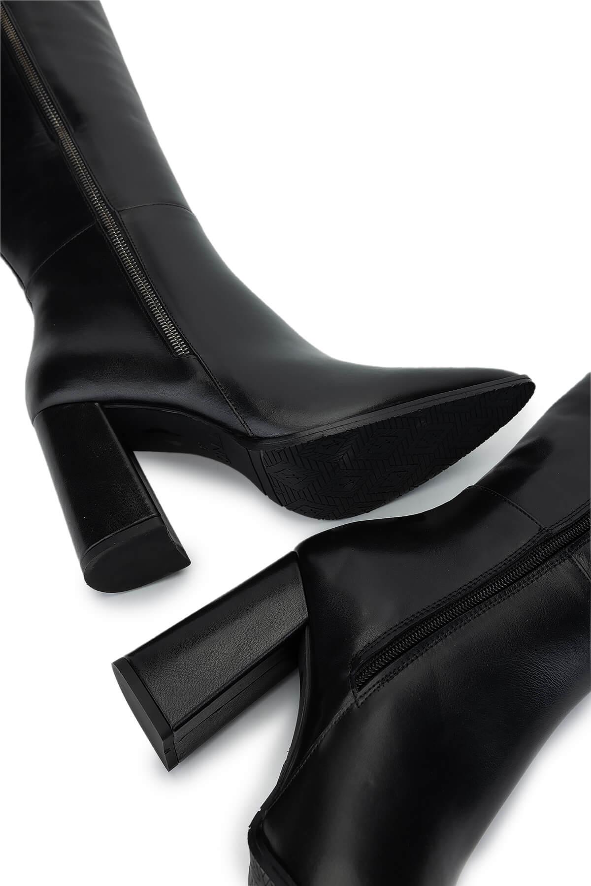 Tamer Tanca Kadın Hakiki Deri Siyah Deri Klasik Çizme