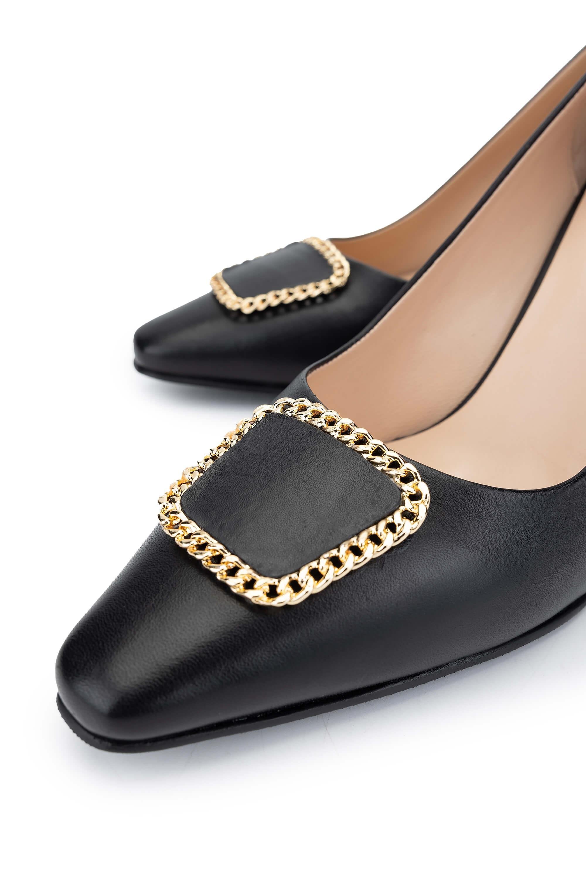 Tamer Tanca Kadın Hakiki Deri Siyah Deri Topuklu Ayakkabı