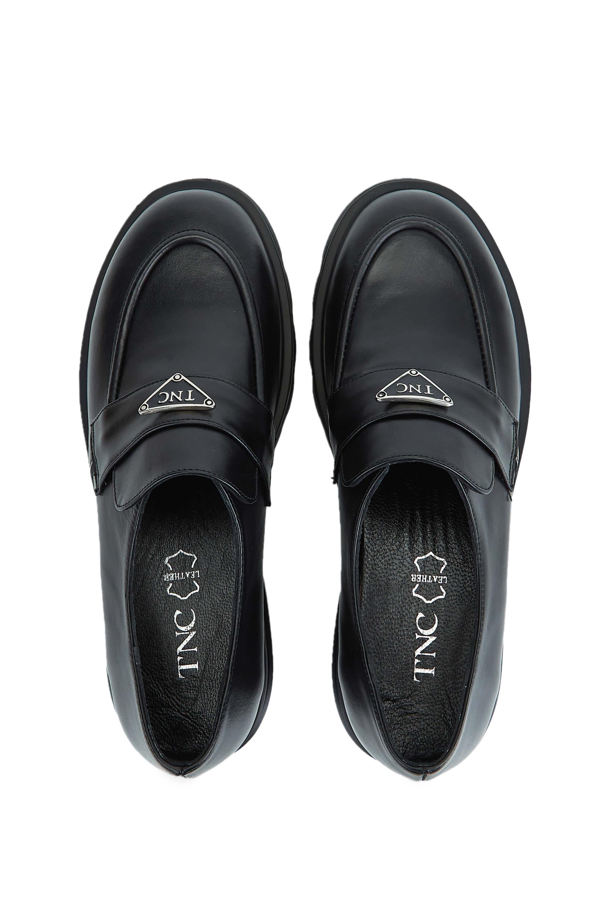 Tamer Tanca Kadın Hakiki Deri Siyah Deri Loafer Ayakkabı