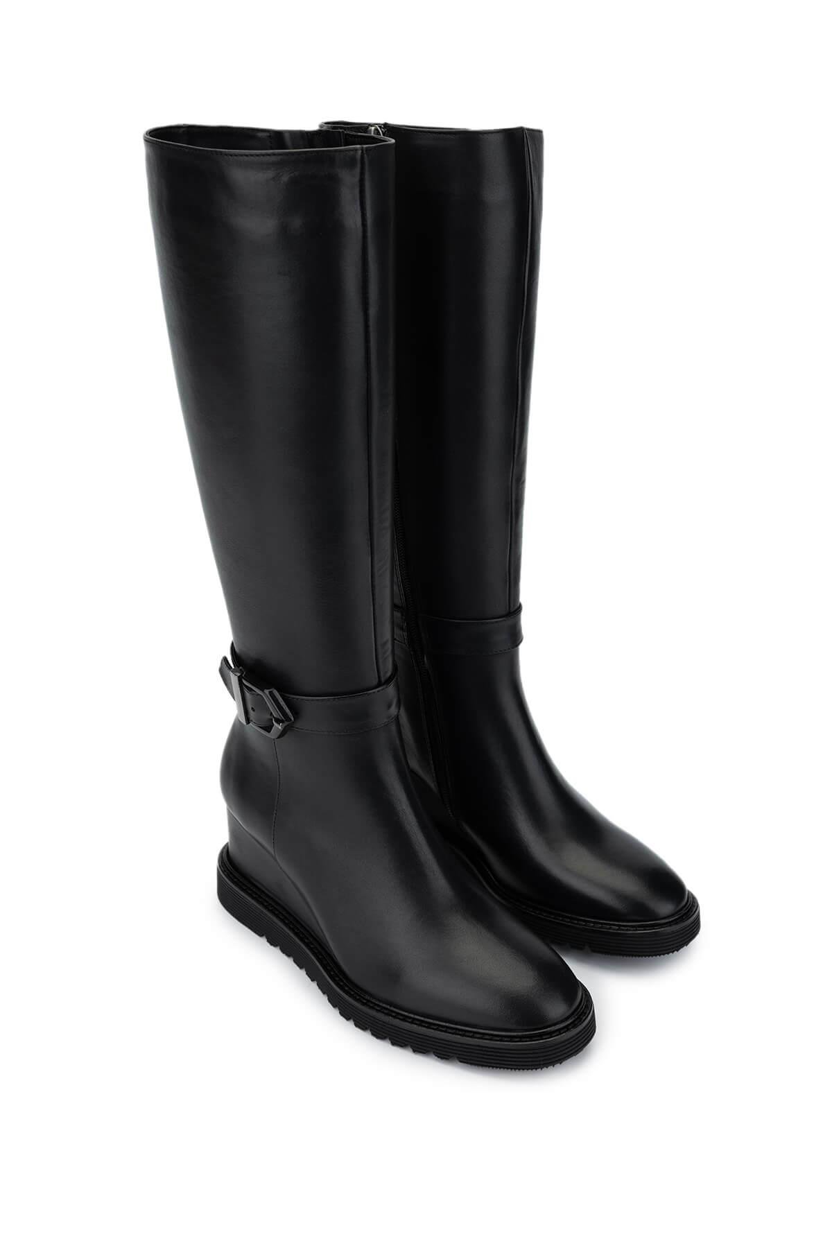 Tamer Tanca Kadın Hakiki Deri Siyah Deri Casual Çizme