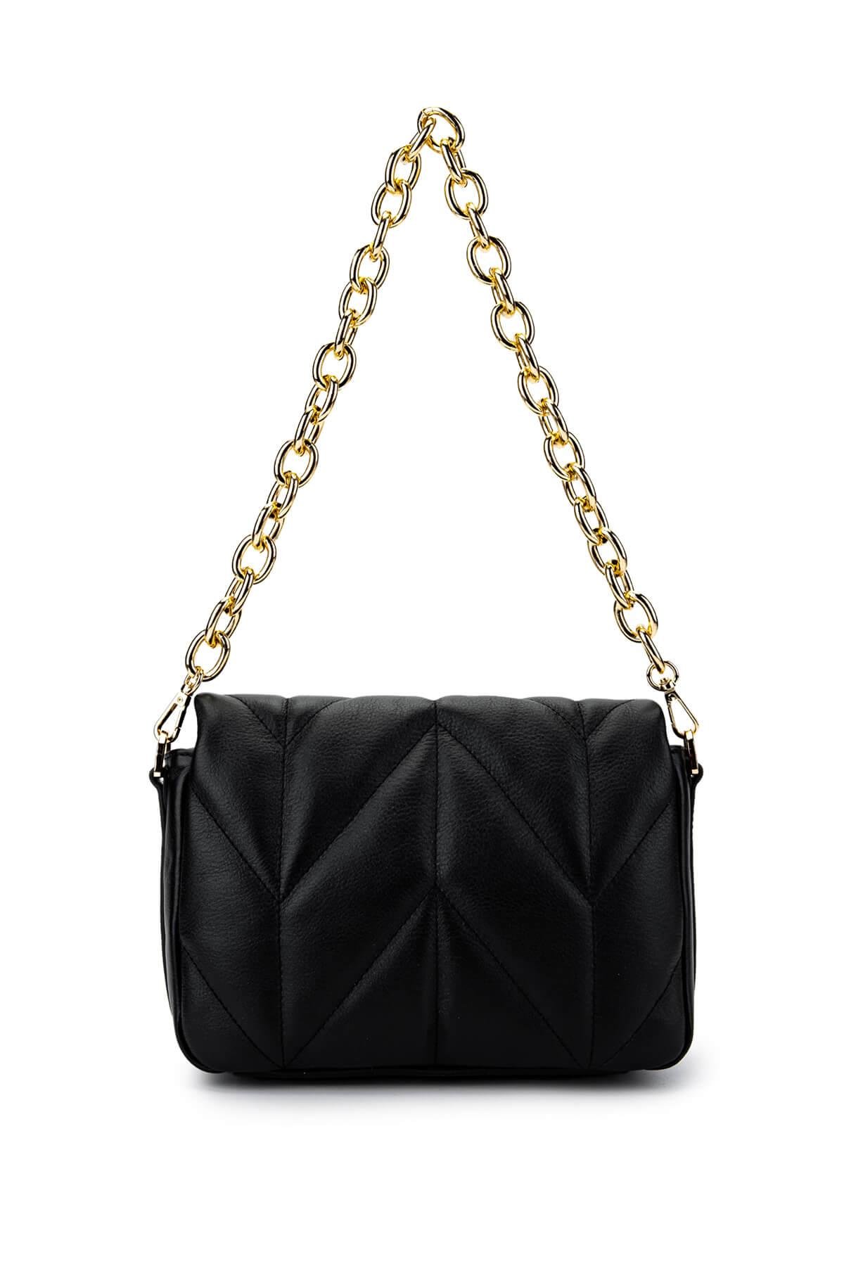 Tamer Tanca Kadın Hakiki Deri Siyah Deri Omuz Çanta