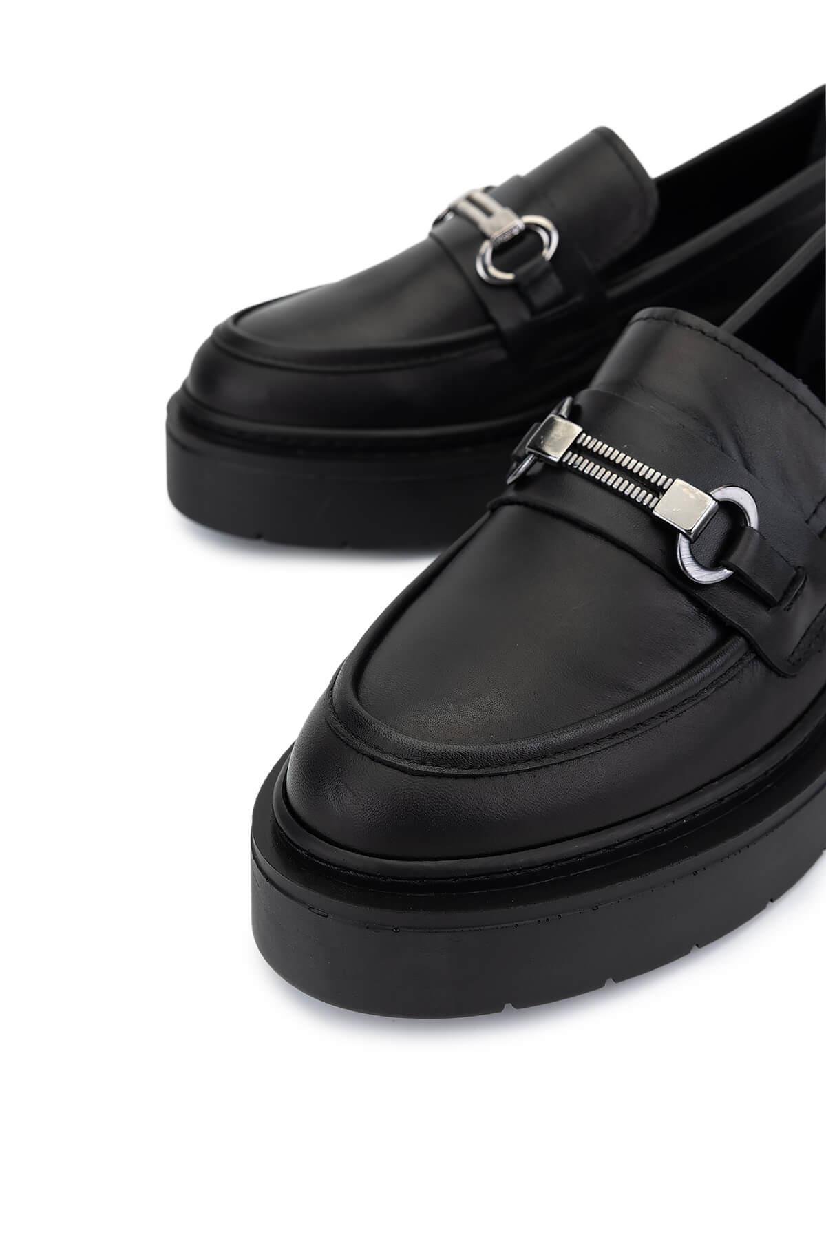 Tamer Tanca Kadın Hakiki Deri Siyah Deri Loafer Ayakkabı