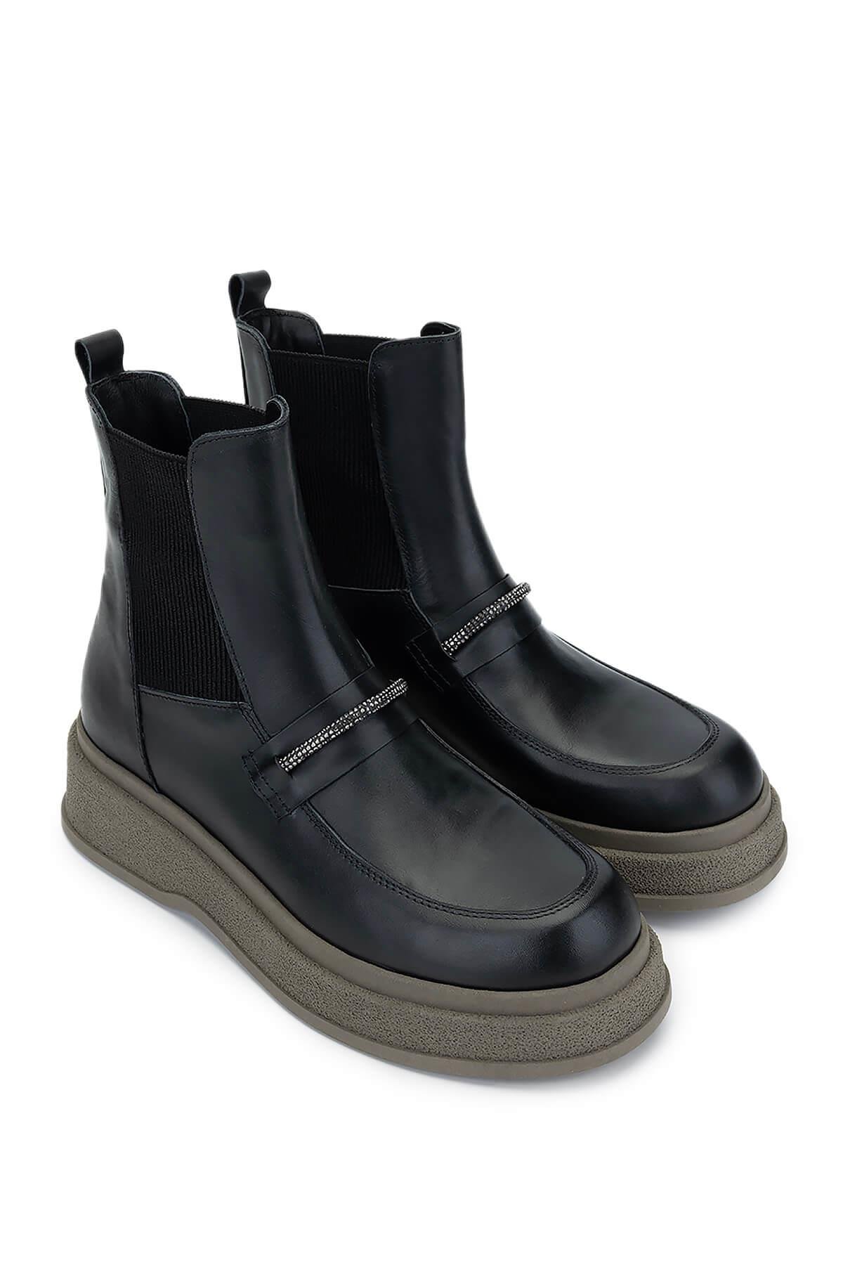 Tamer Tanca Kadın Hakiki Deri Siyah Deri Casual Bot