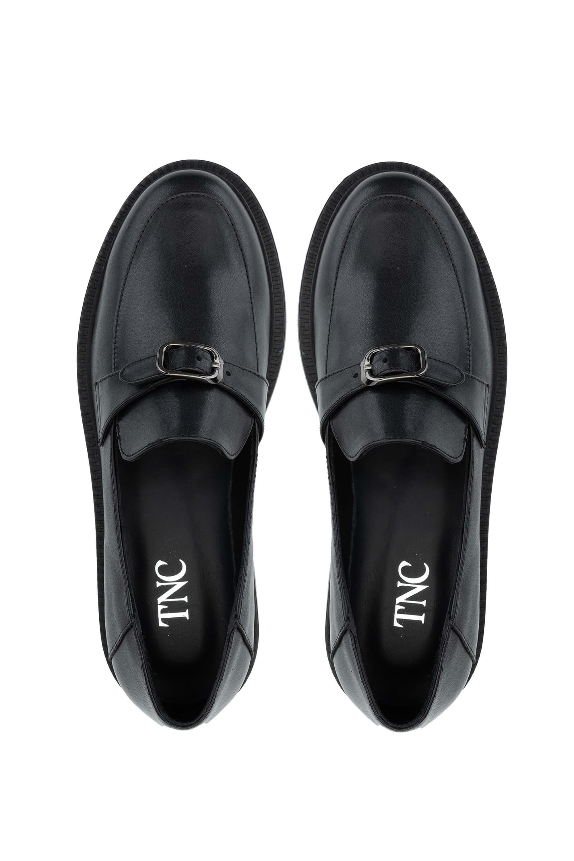 Tamer Tanca Kadın Hakiki Deri Siyah Deri Loafer Ayakkabı