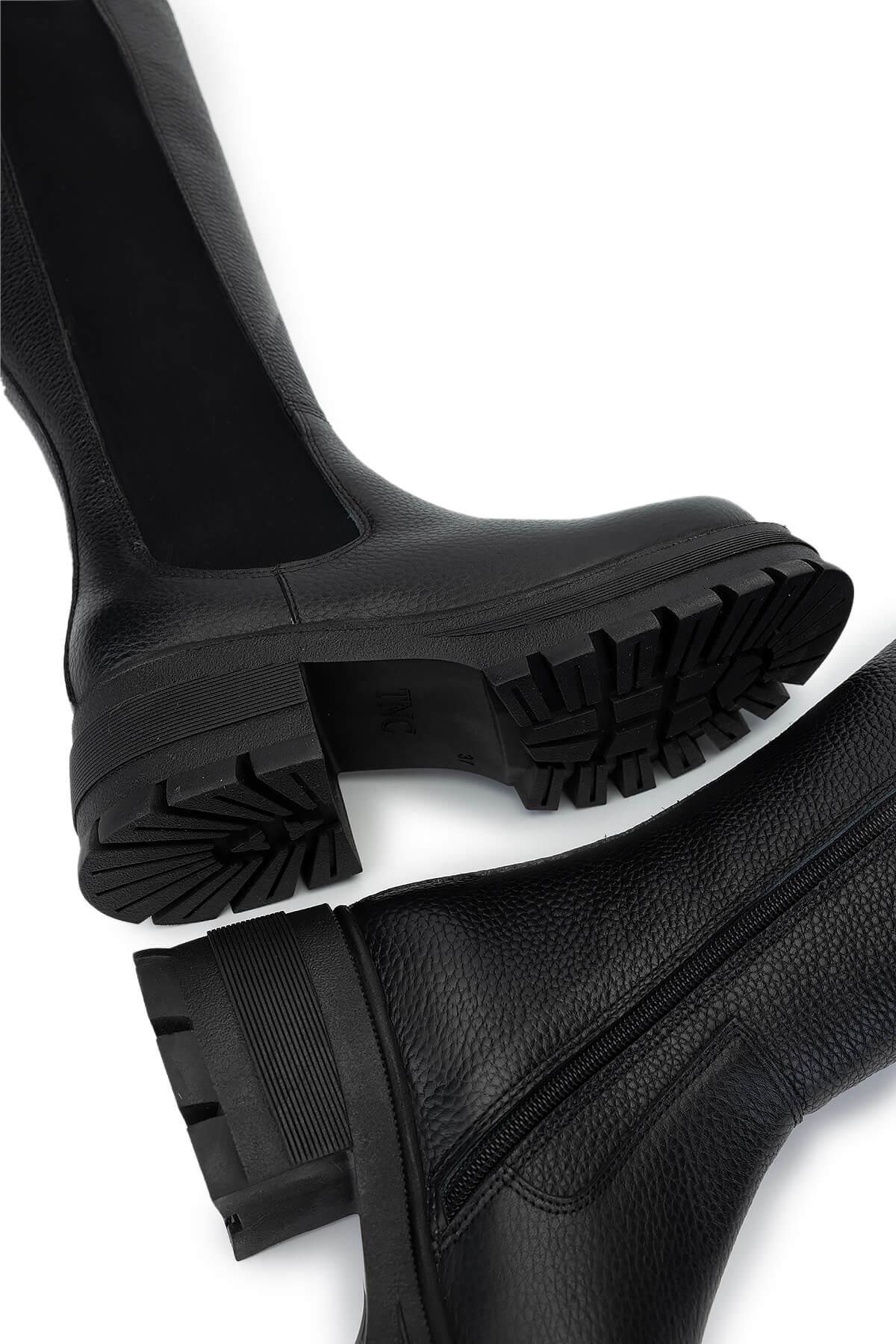 Tamer Tanca Kadın Hakiki Deri Siyah Floter Casual Çizme