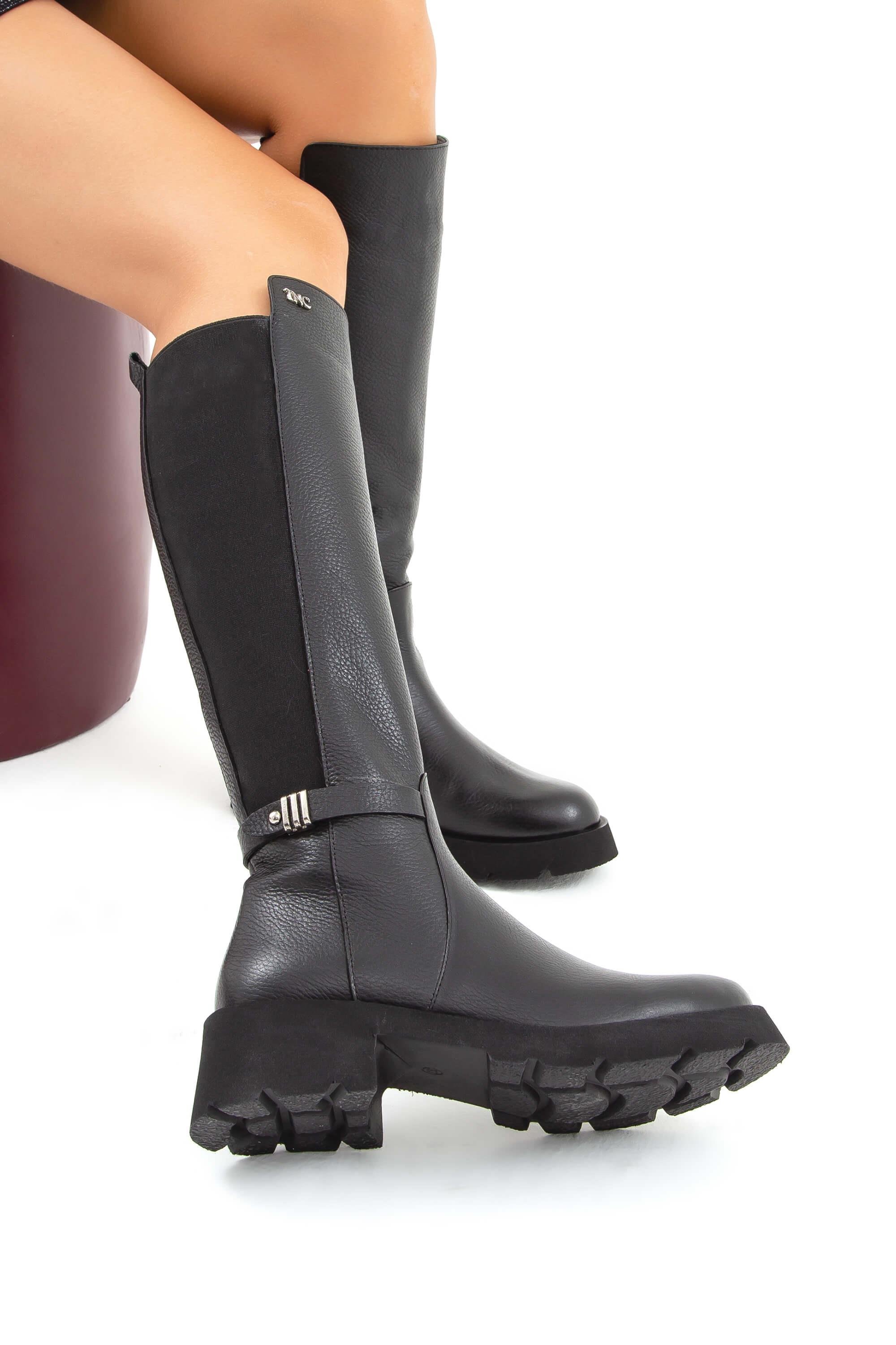 Tamer Tanca Kadın Hakiki Deri Siyah Floter Casual Çizme