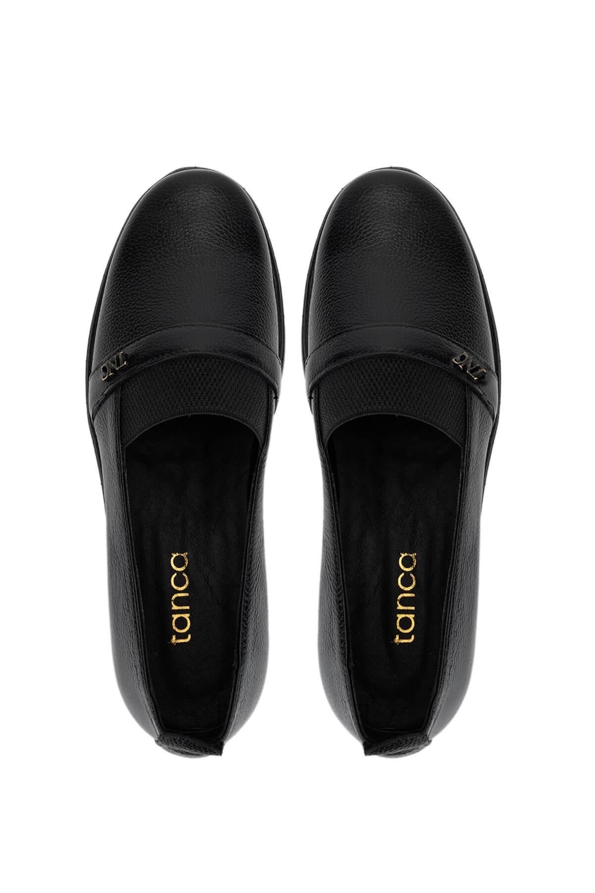 Tamer Tanca Kadın Hakiki Deri Siyah Floter Casual Ayakkabı