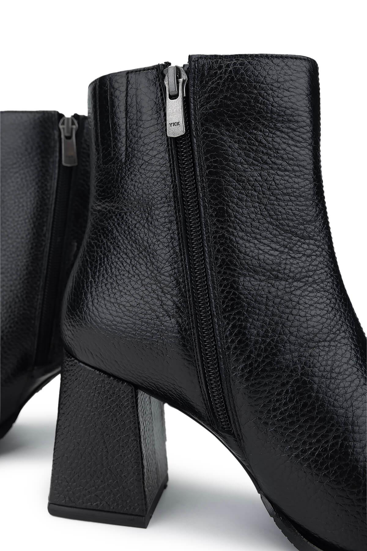 Tamer Tanca Kadın Hakiki Deri Siyah Floter Topuklu Bot
