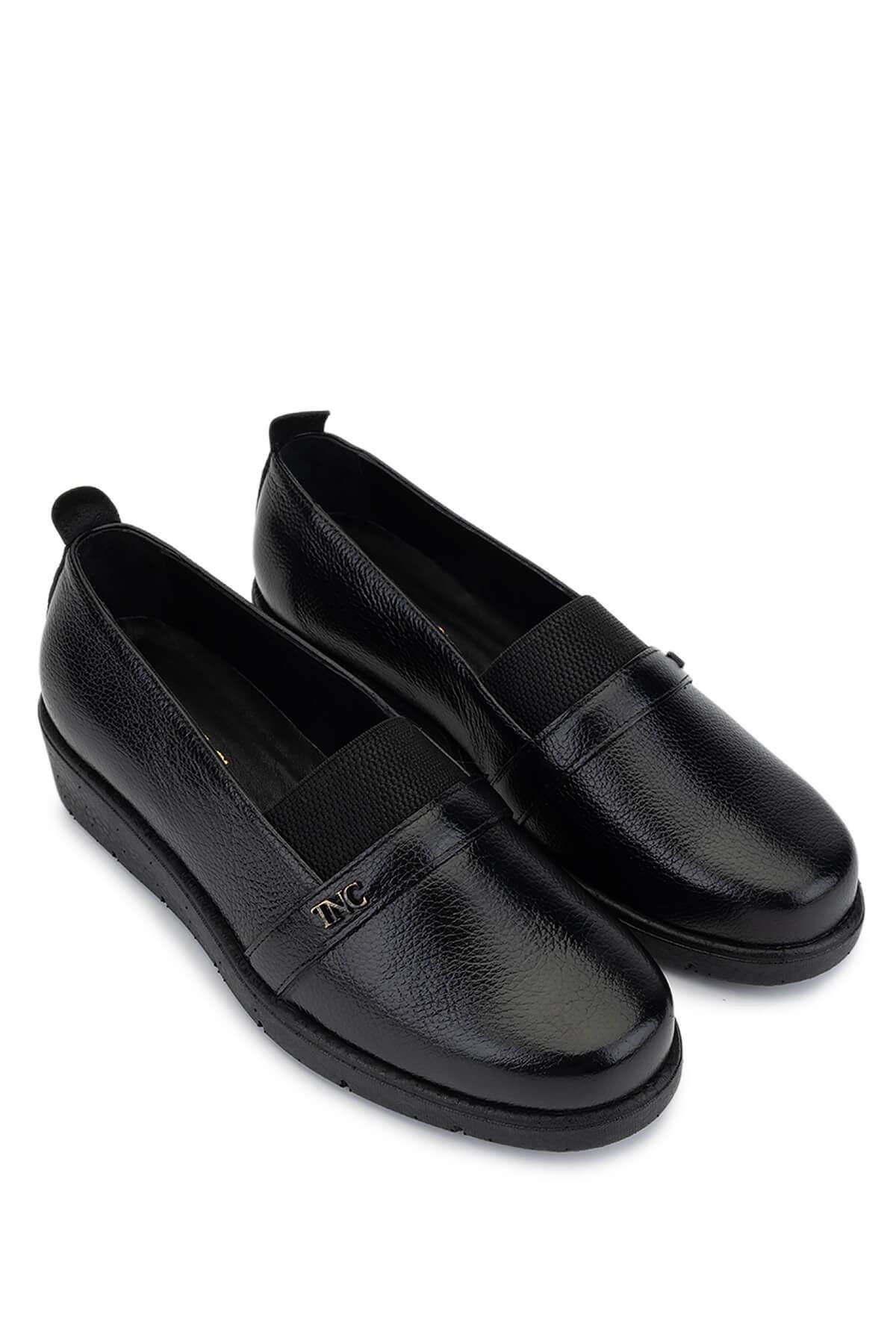 Tamer Tanca Kadın Hakiki Deri Siyah Floter Casual Ayakkabı