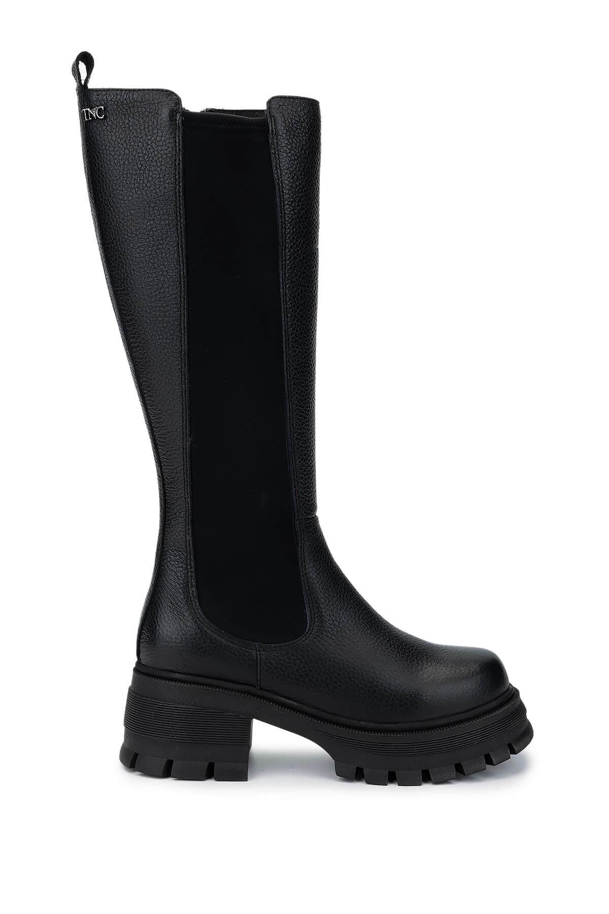 Tamer Tanca Kadın Hakiki Deri Siyah Floter Casual Çizme