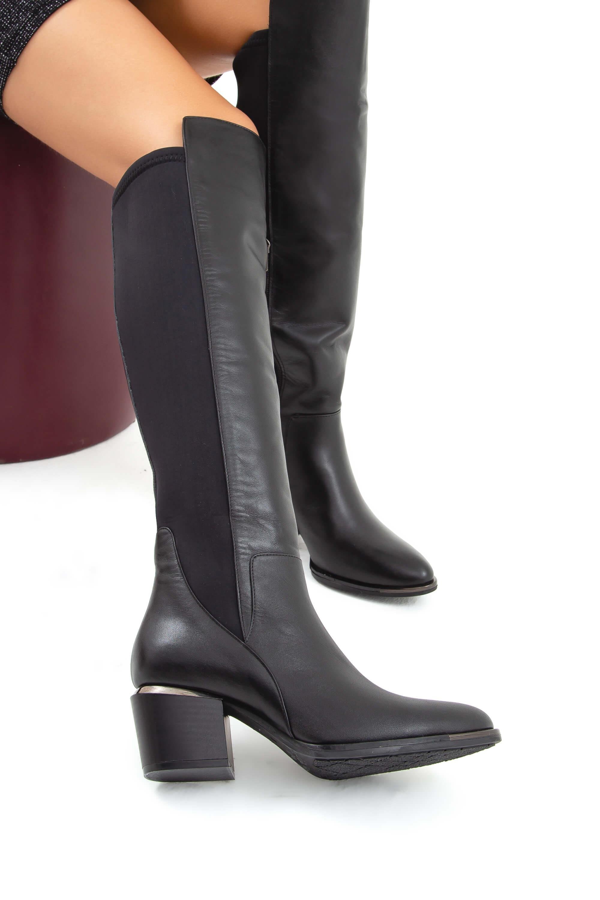 Tamer Tanca Kadın Hakiki Deri Siyah Klasik Çizme