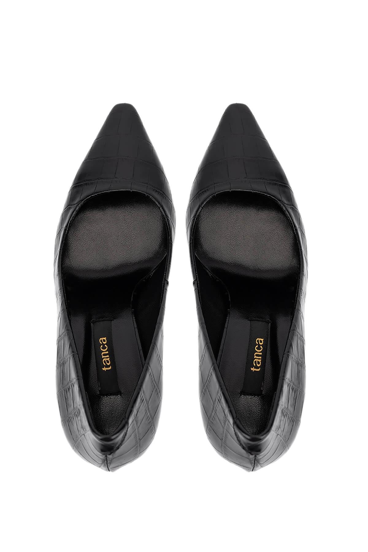 Tamer Tanca Kadın Hakiki Deri Siyah Kroko Topuklu Ayakkabı