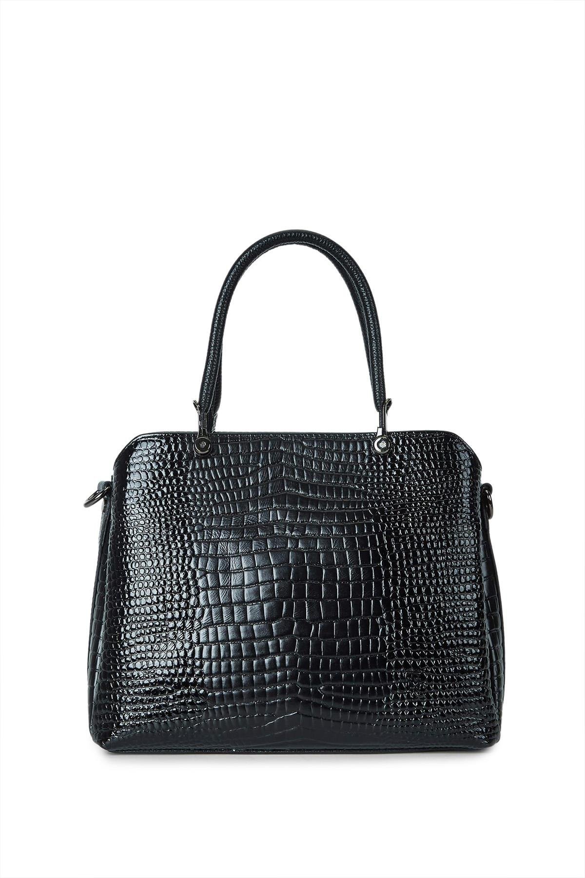 Tamer Tanca Kadın Hakiki Deri Siyah Kroko Kol Çantası