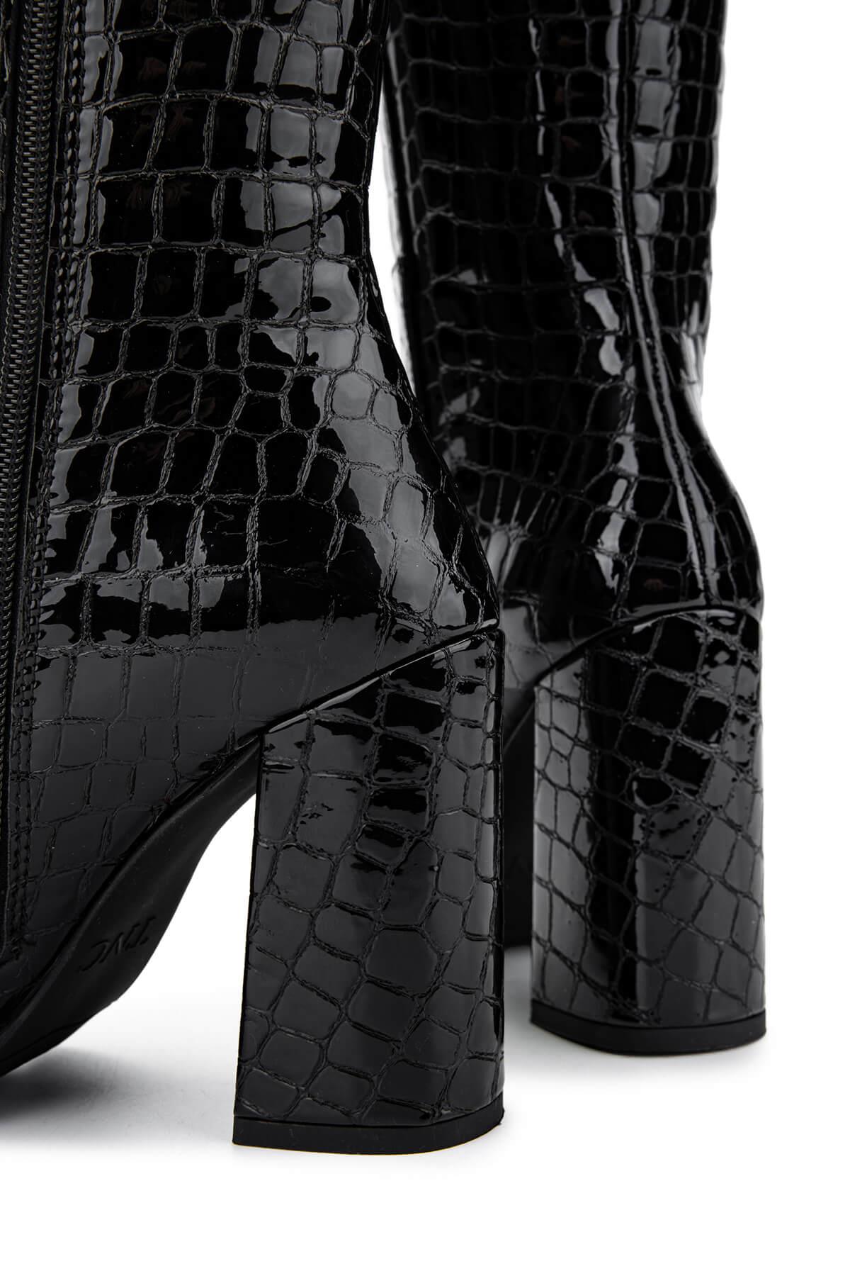 Tamer Tanca Kadın Hakiki Deri Siyah Kroko Casual Çizme