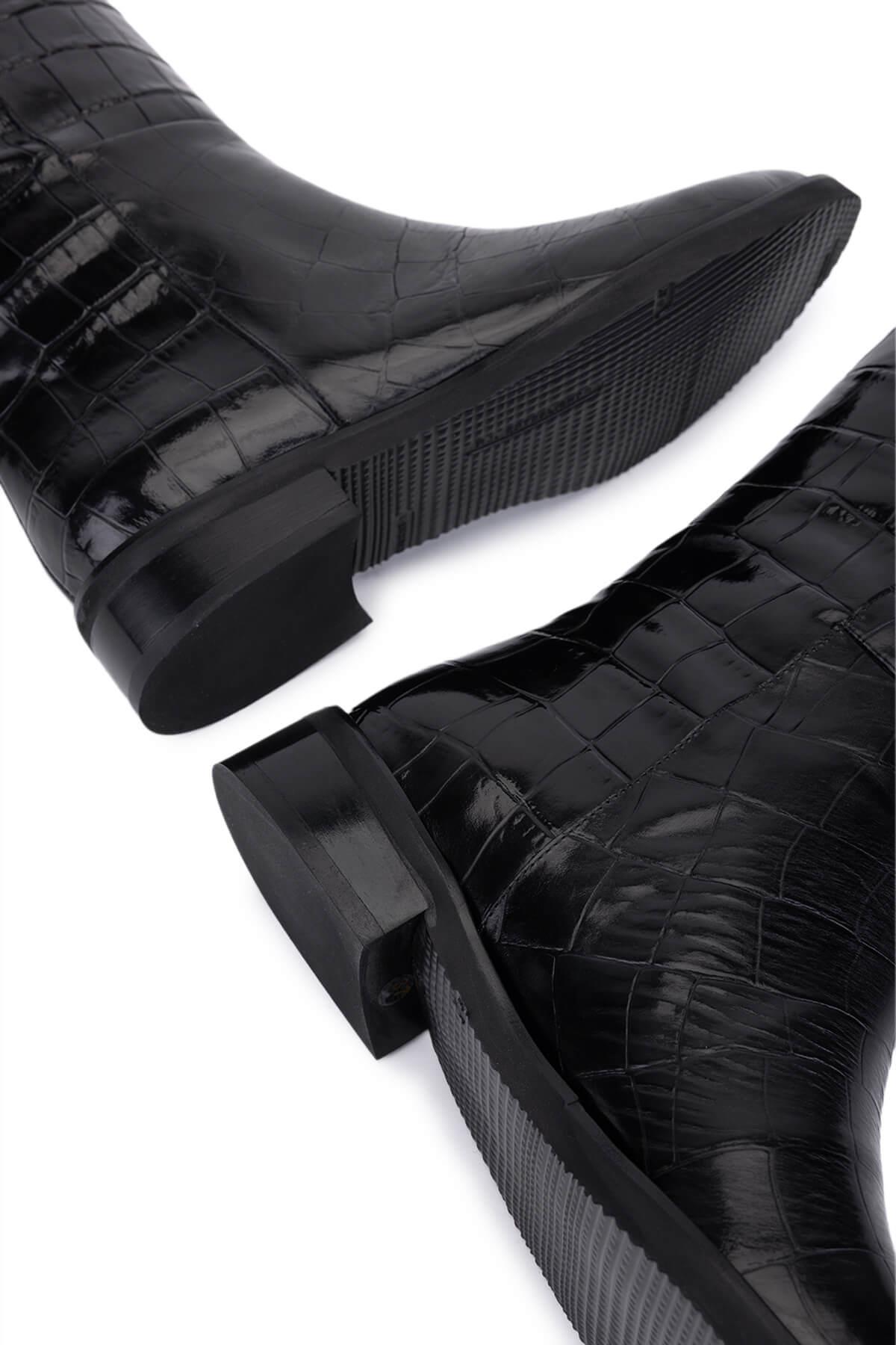 Tamer Tanca Kadın Hakiki Deri Siyah Kroko Düz Çizme