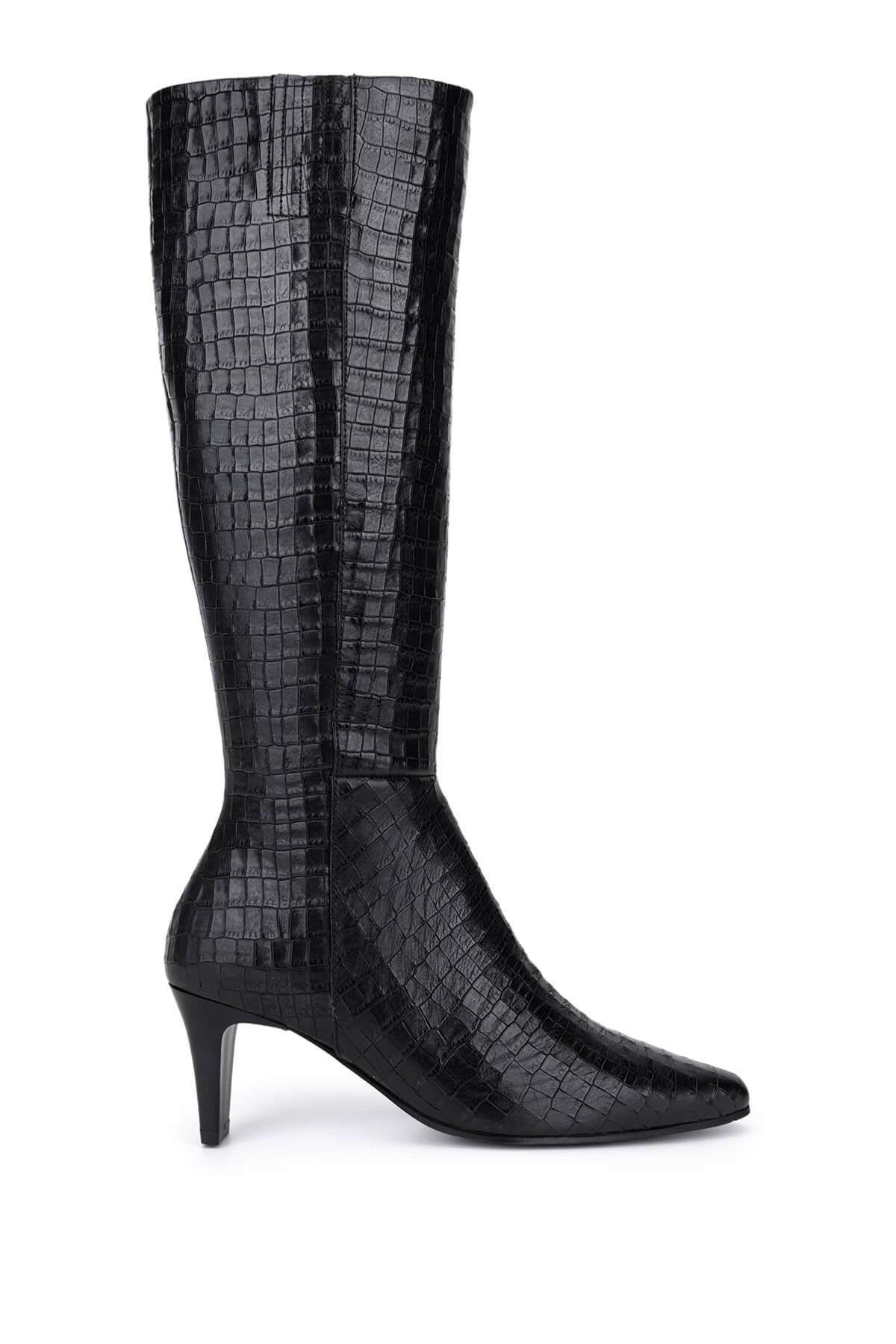 Tamer Tanca Kadın Hakiki Deri Siyah Kroko Klasik Çizme