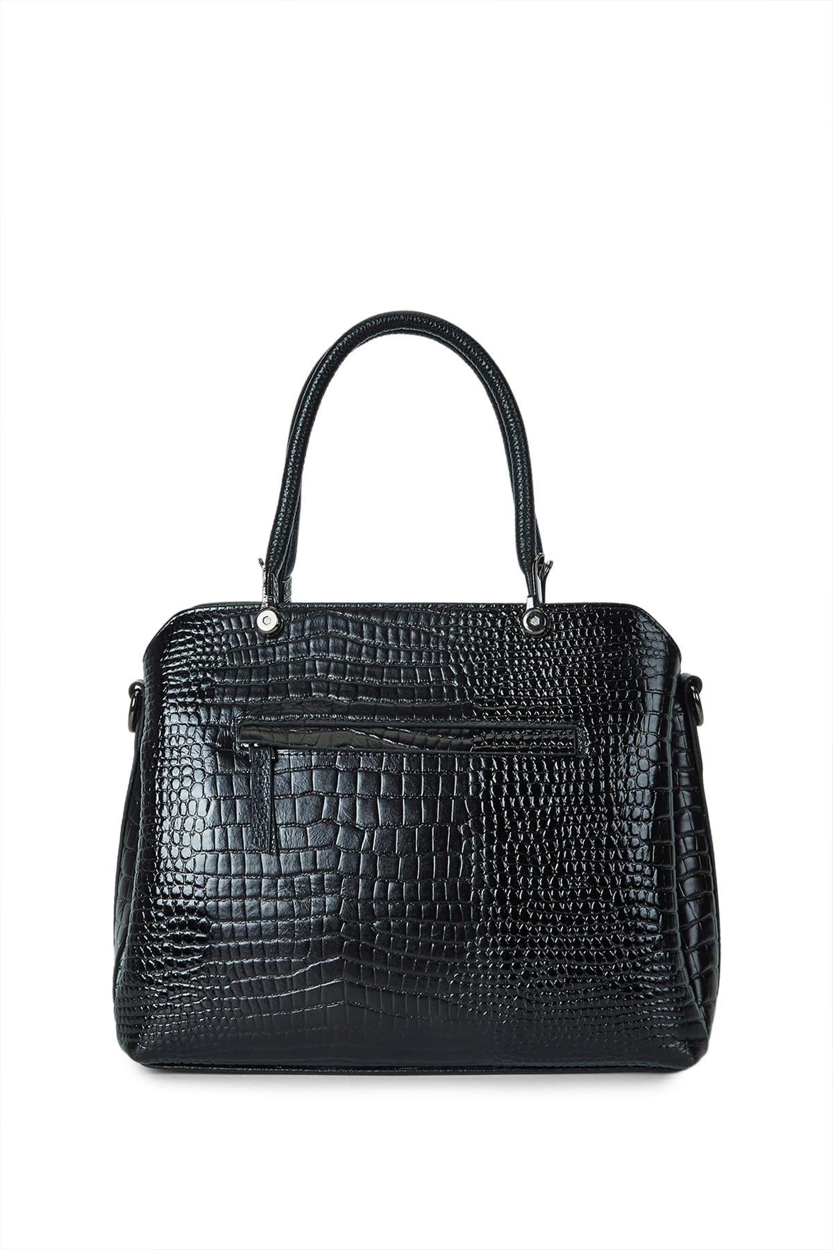 Tamer Tanca Kadın Hakiki Deri Siyah Kroko Kol Çantası