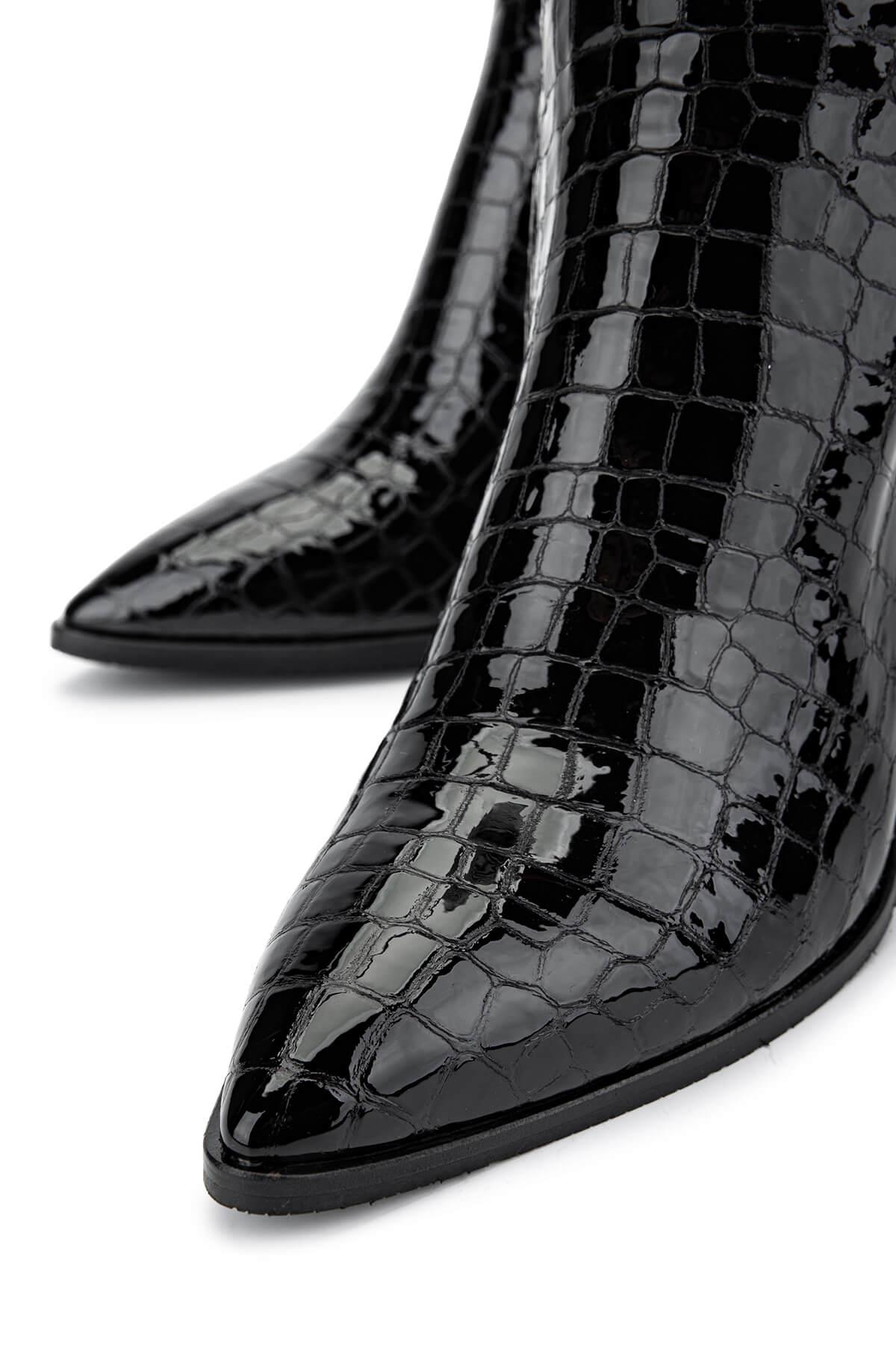 Tamer Tanca Kadın Hakiki Deri Siyah Kroko Casual Çizme