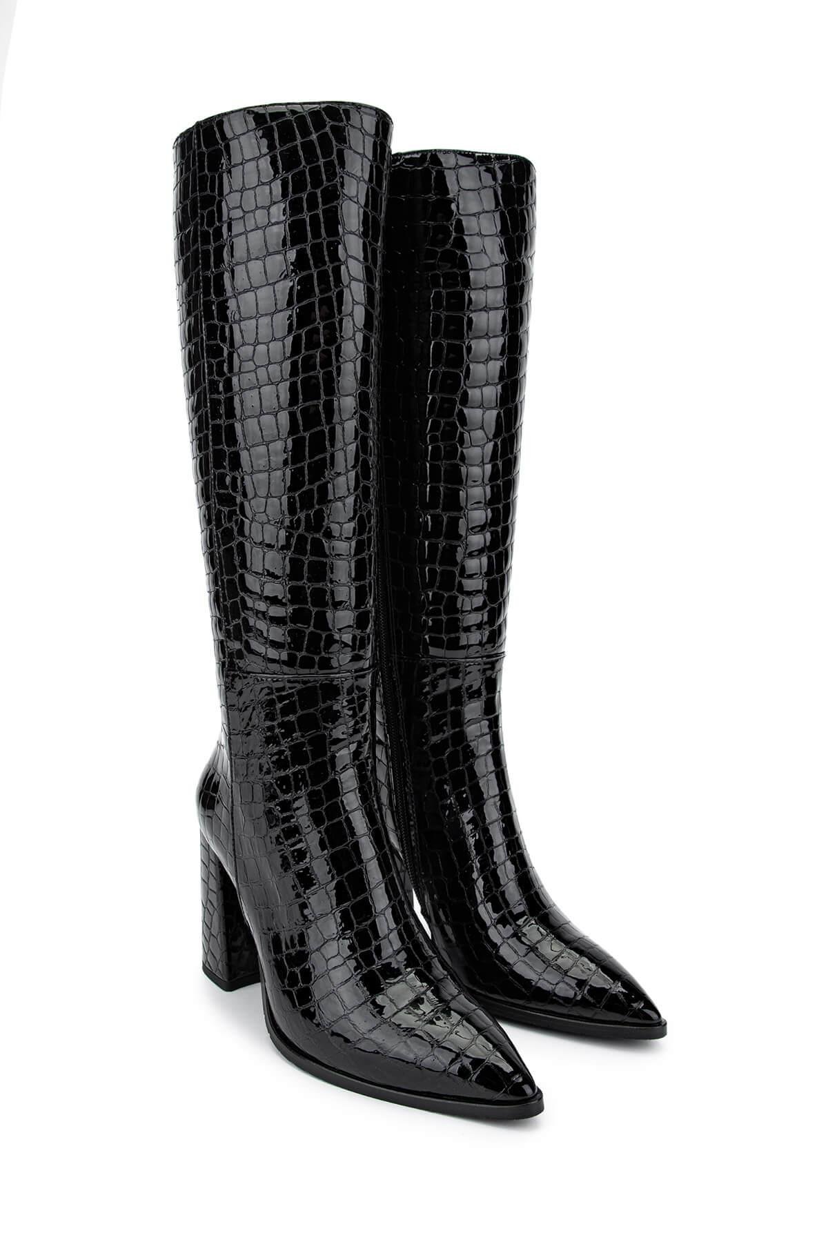 Tamer Tanca Kadın Hakiki Deri Siyah Kroko Casual Çizme
