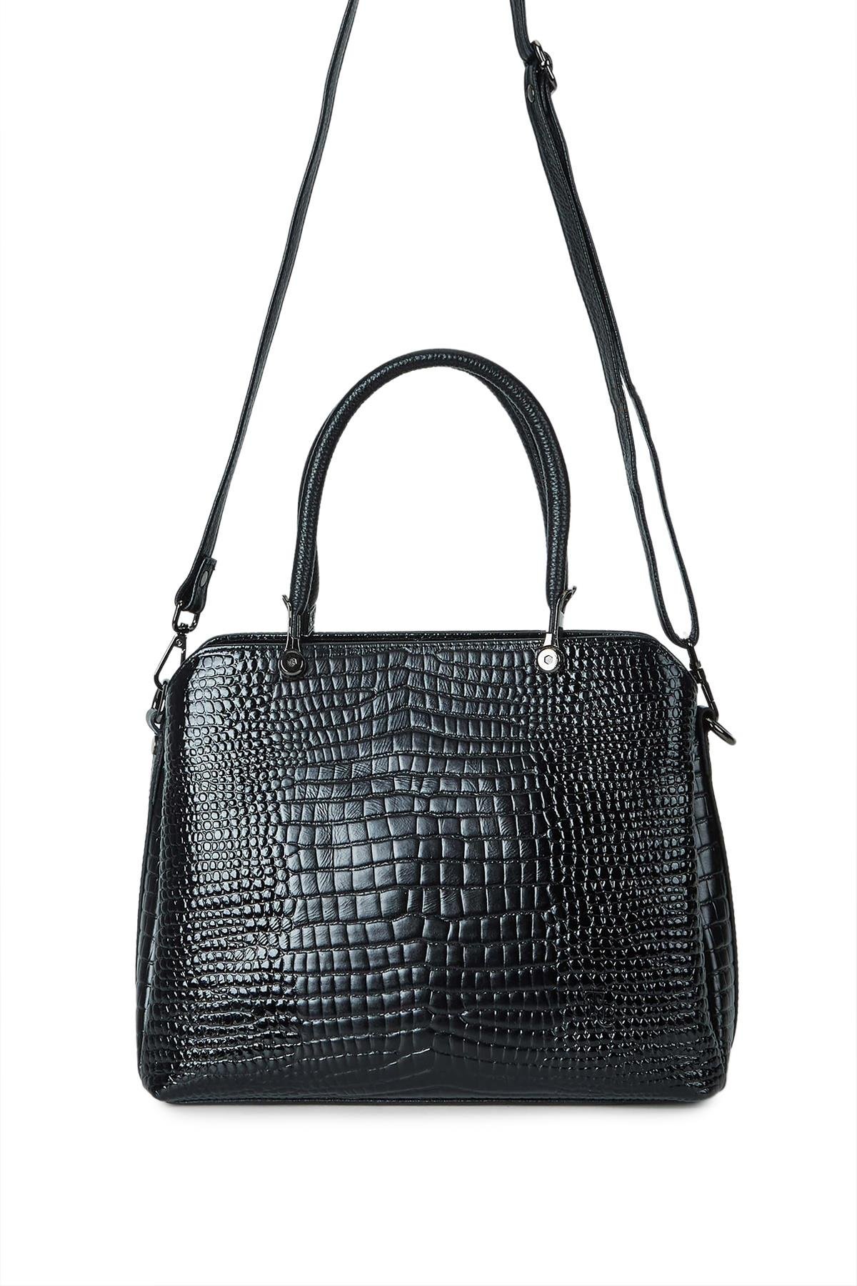 Tamer Tanca Kadın Hakiki Deri Siyah Kroko Kol Çantası