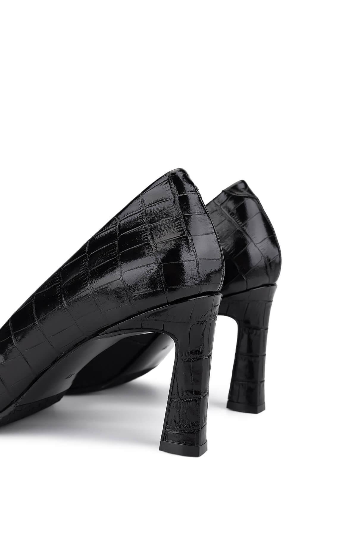 Tamer Tanca Kadın Hakiki Deri Siyah Kroko Topuklu Ayakkabı