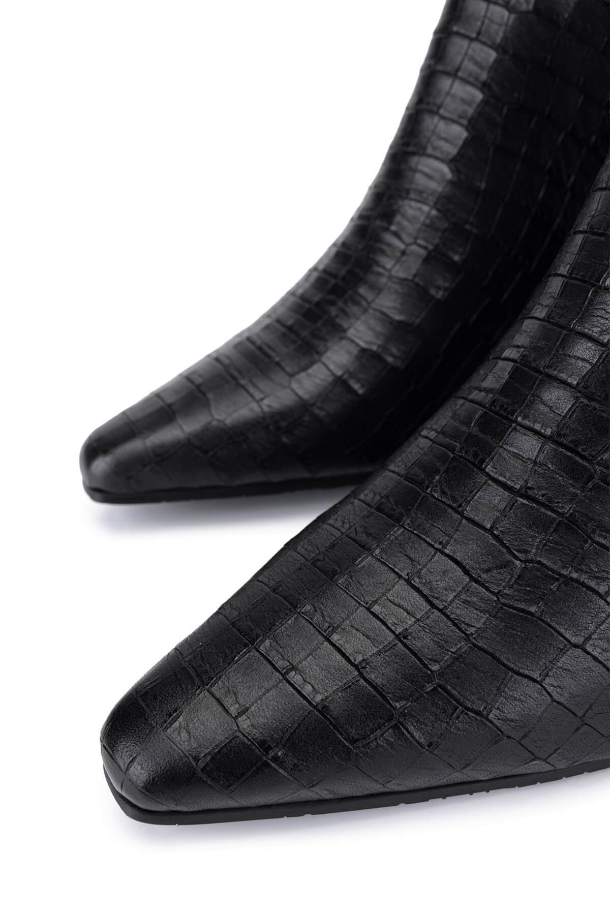 Tamer Tanca Kadın Hakiki Deri Siyah Kroko Klasik Çizme