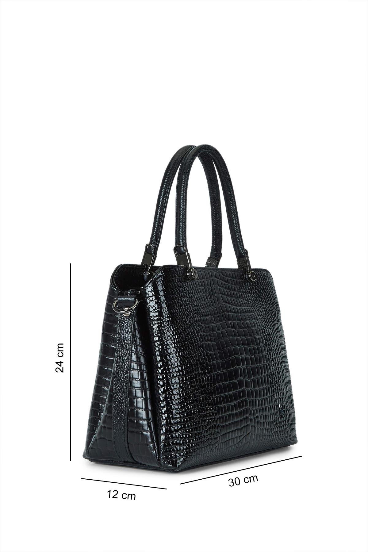 Tamer Tanca Kadın Hakiki Deri Siyah Kroko Kol Çantası