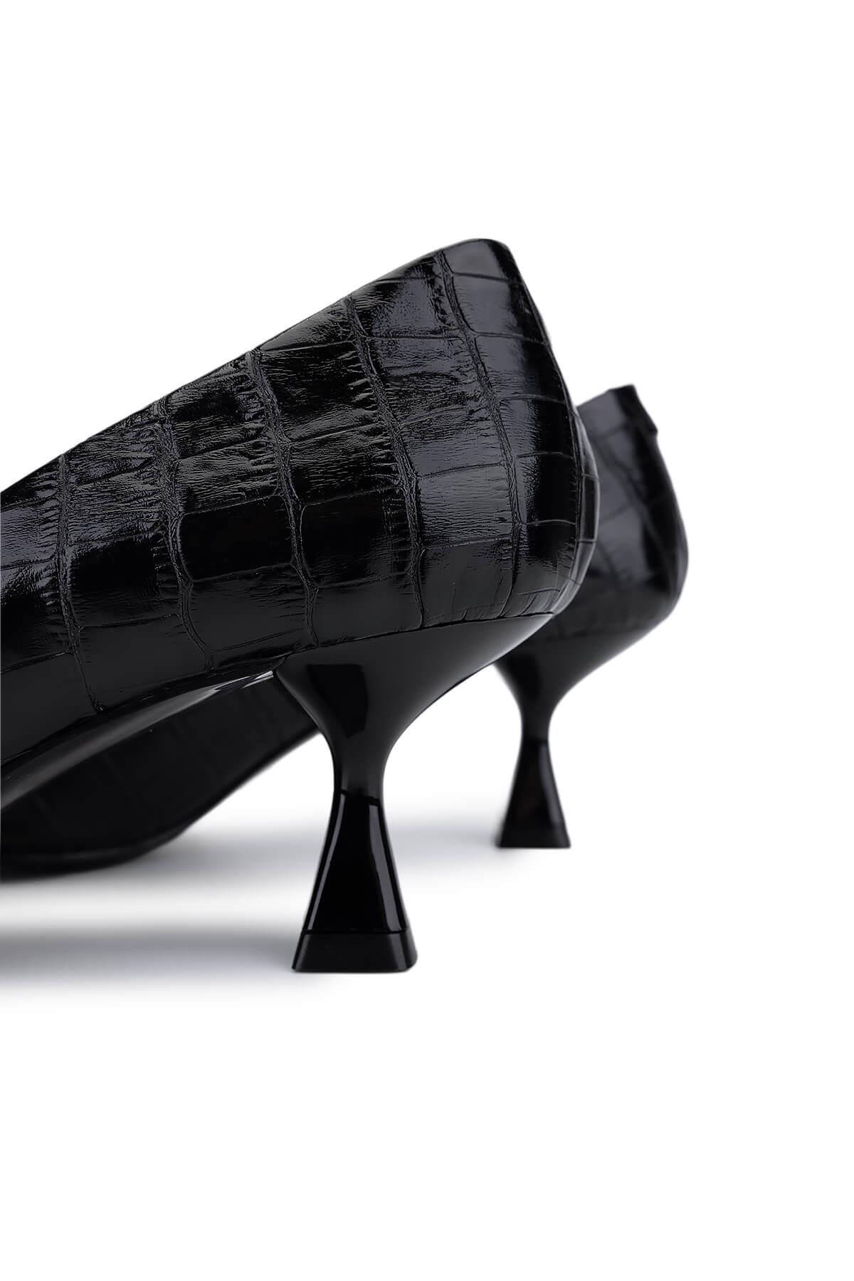 Tamer Tanca Kadın Hakiki Deri Siyah Kroko Topuklu Ayakkabı