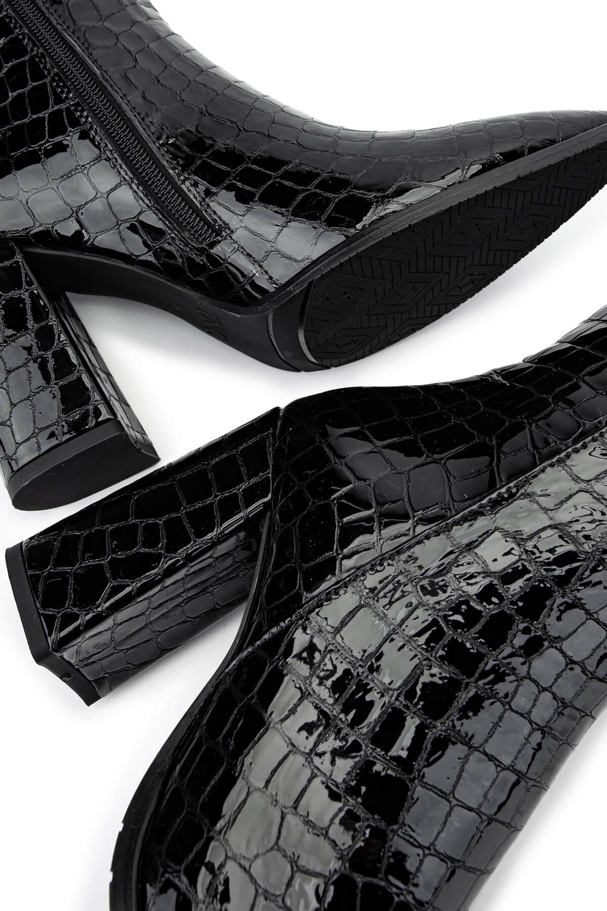 Tamer Tanca Kadın Hakiki Deri Siyah Kroko Casual Çizme