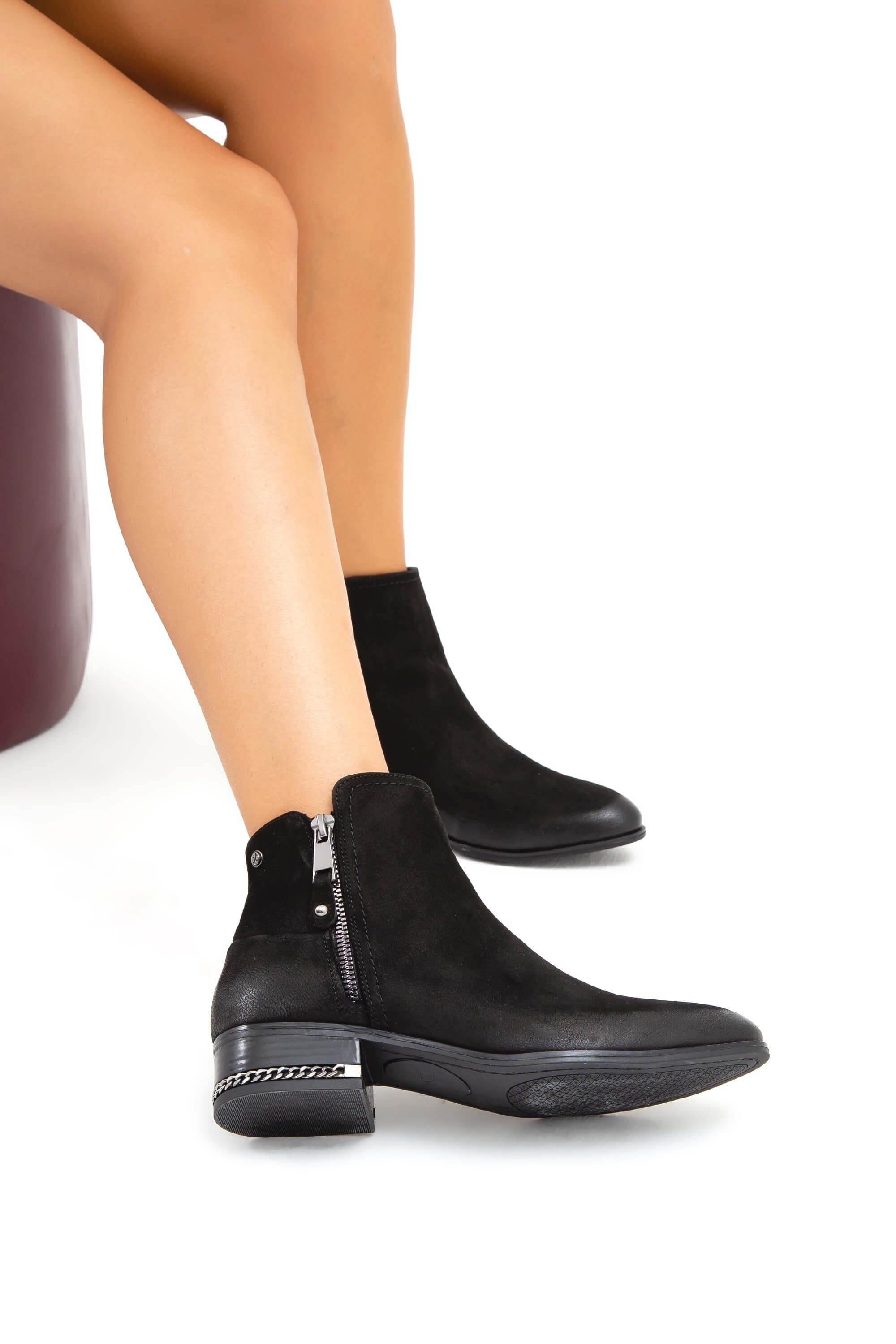 Tamer Tanca Kadın Hakiki Deri Siyah Nubuk Klasik Bot