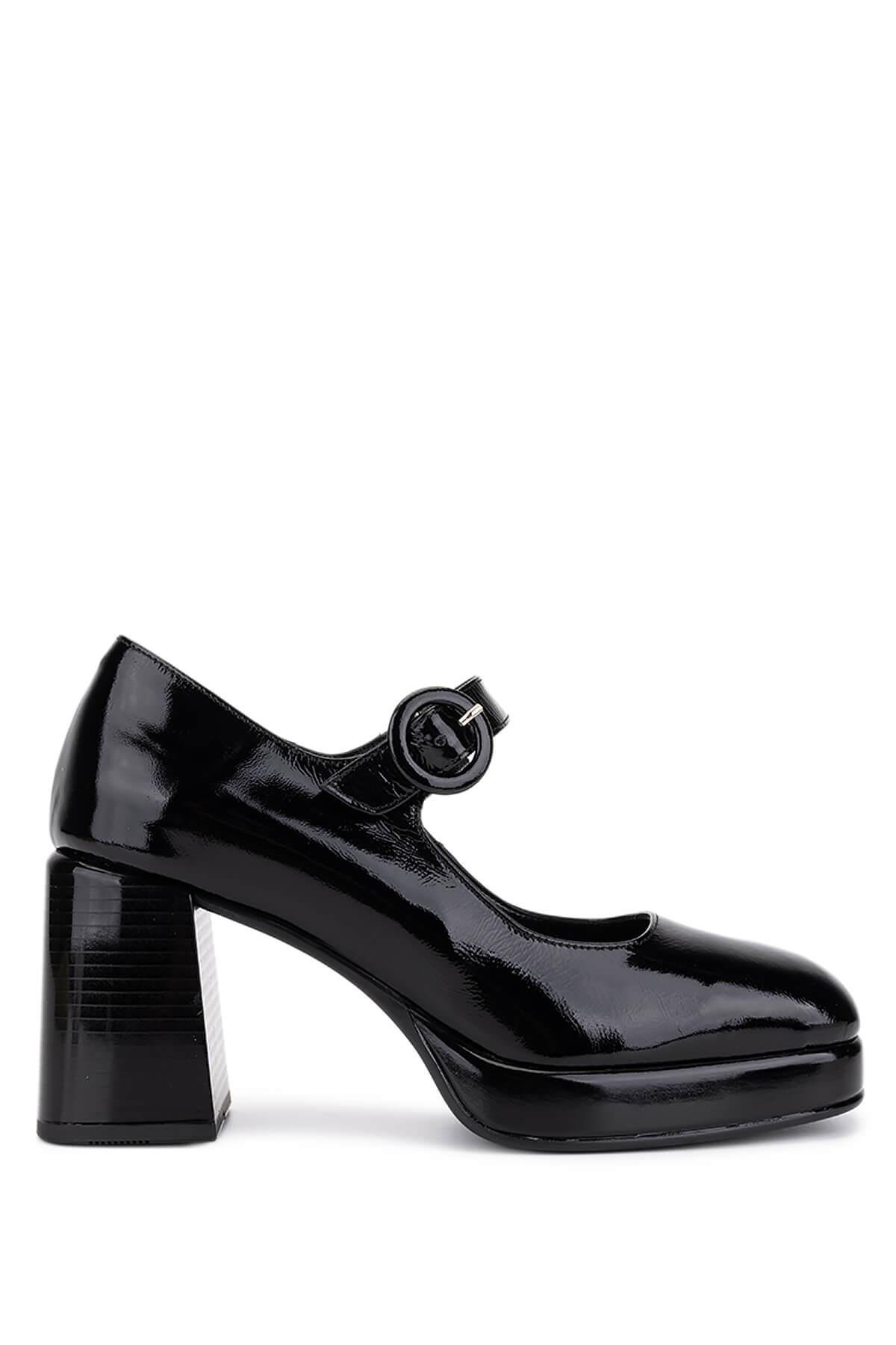 Tamer Tanca Kadın Hakiki Deri Siyah Rugan Topuklu Ayakkabı