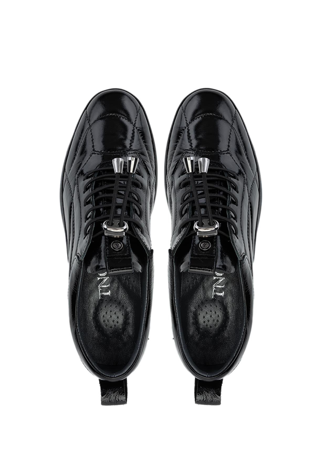 Tamer Tanca Kadın Hakiki Deri Siyah Rugan Casual Ayakkabı