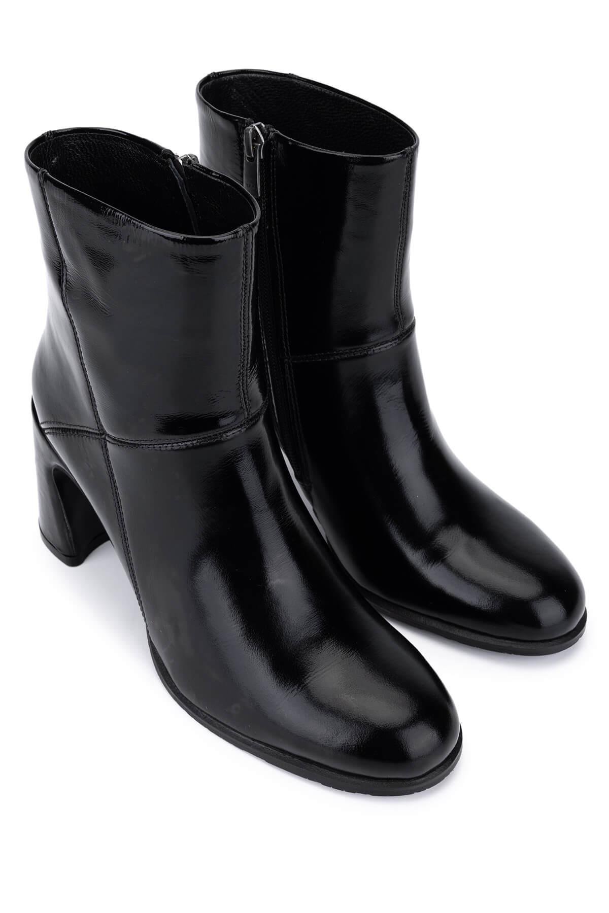 Tamer Tanca Kadın Hakiki Deri Siyah Rugan Klasik Bot