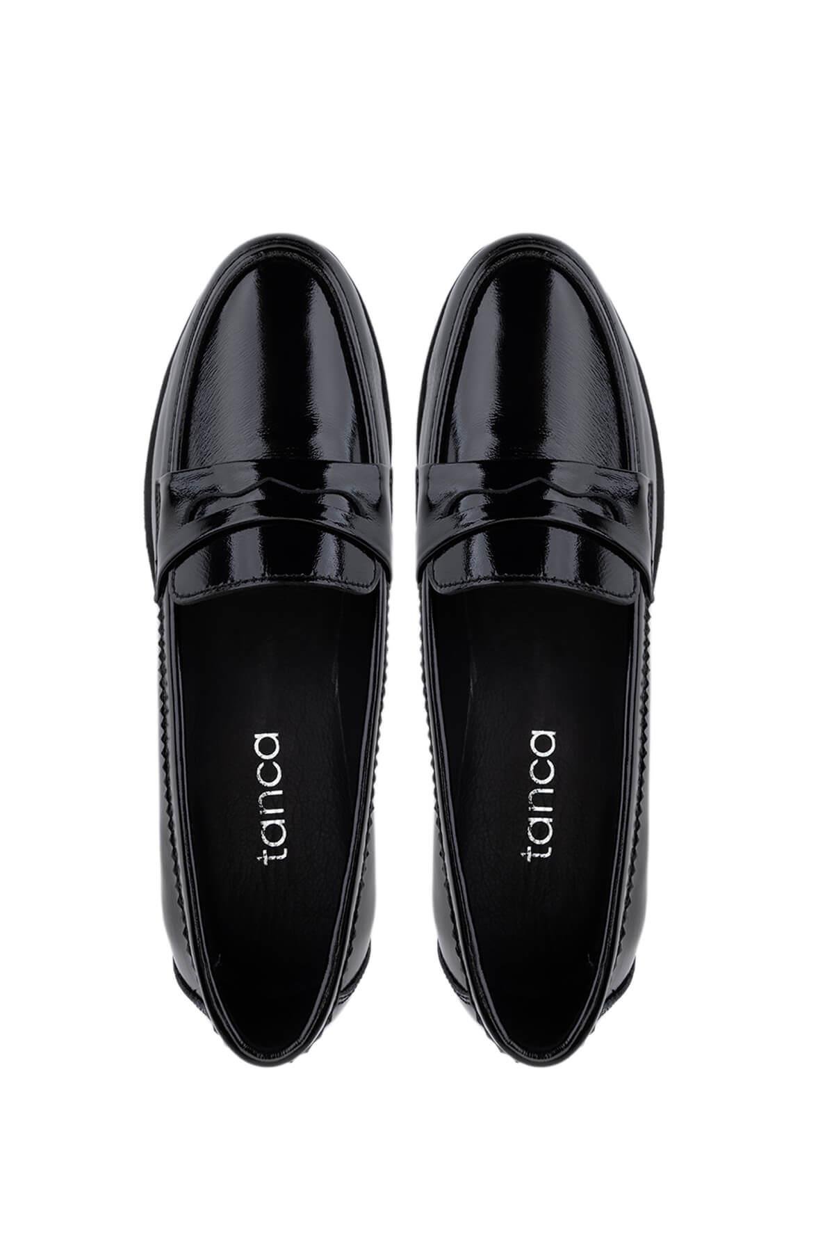 Tamer Tanca Kadın Hakiki Deri Siyah Rugan Comfort Ayakkabı