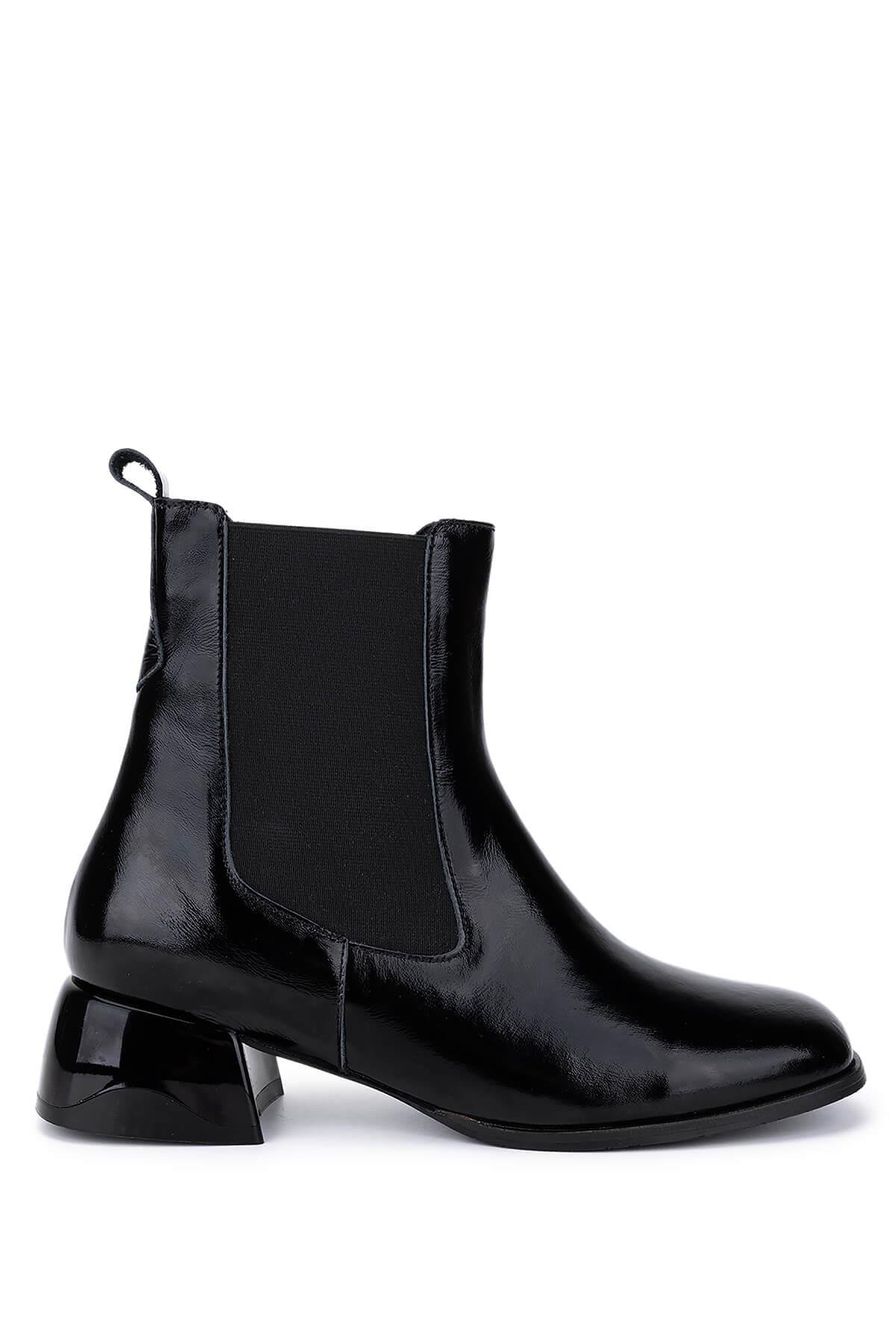 Tamer Tanca Kadın Hakiki Deri Siyah Rugan Topuklu Bot