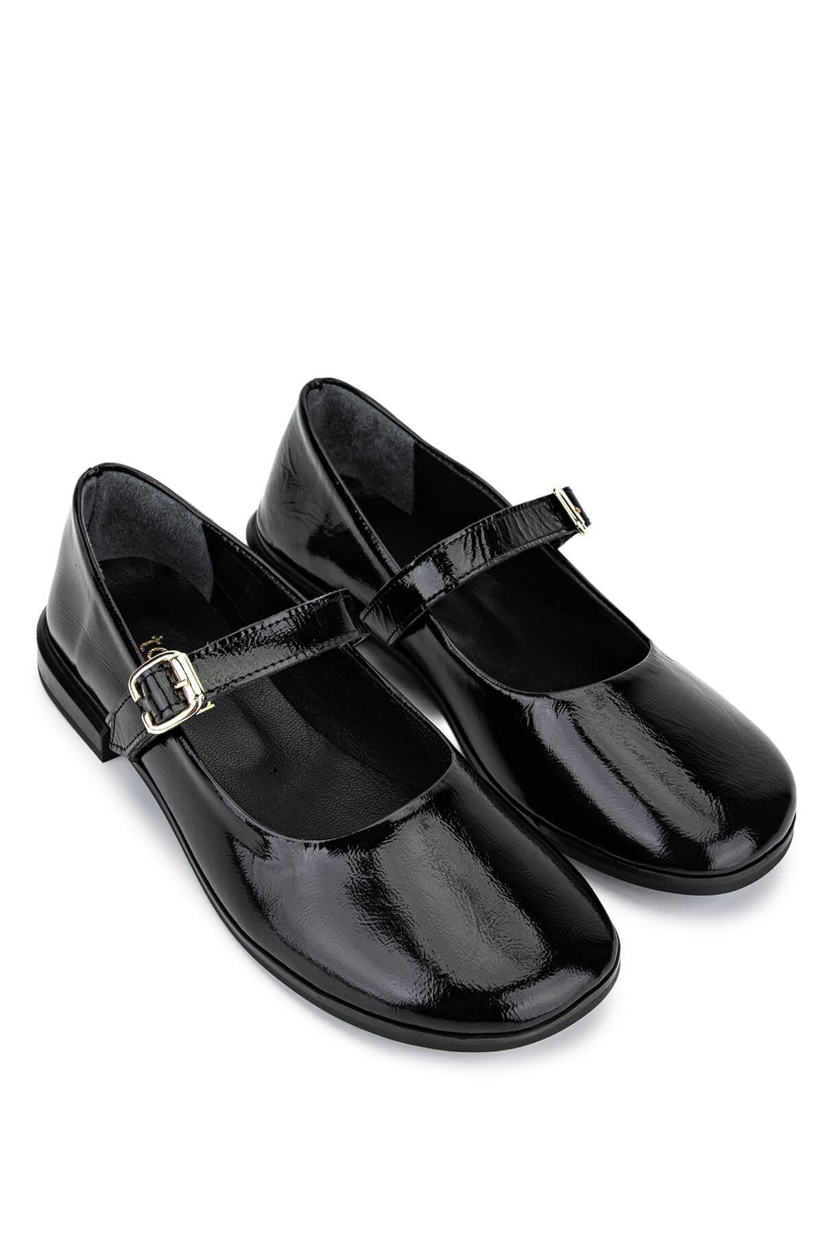 Tamer Tanca Kadın Hakiki Deri Siyah Rugan Casual Ayakkabı