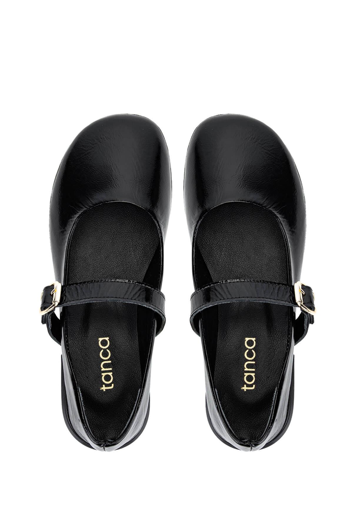 Tamer Tanca Kadın Hakiki Deri Siyah Rugan Casual Ayakkabı