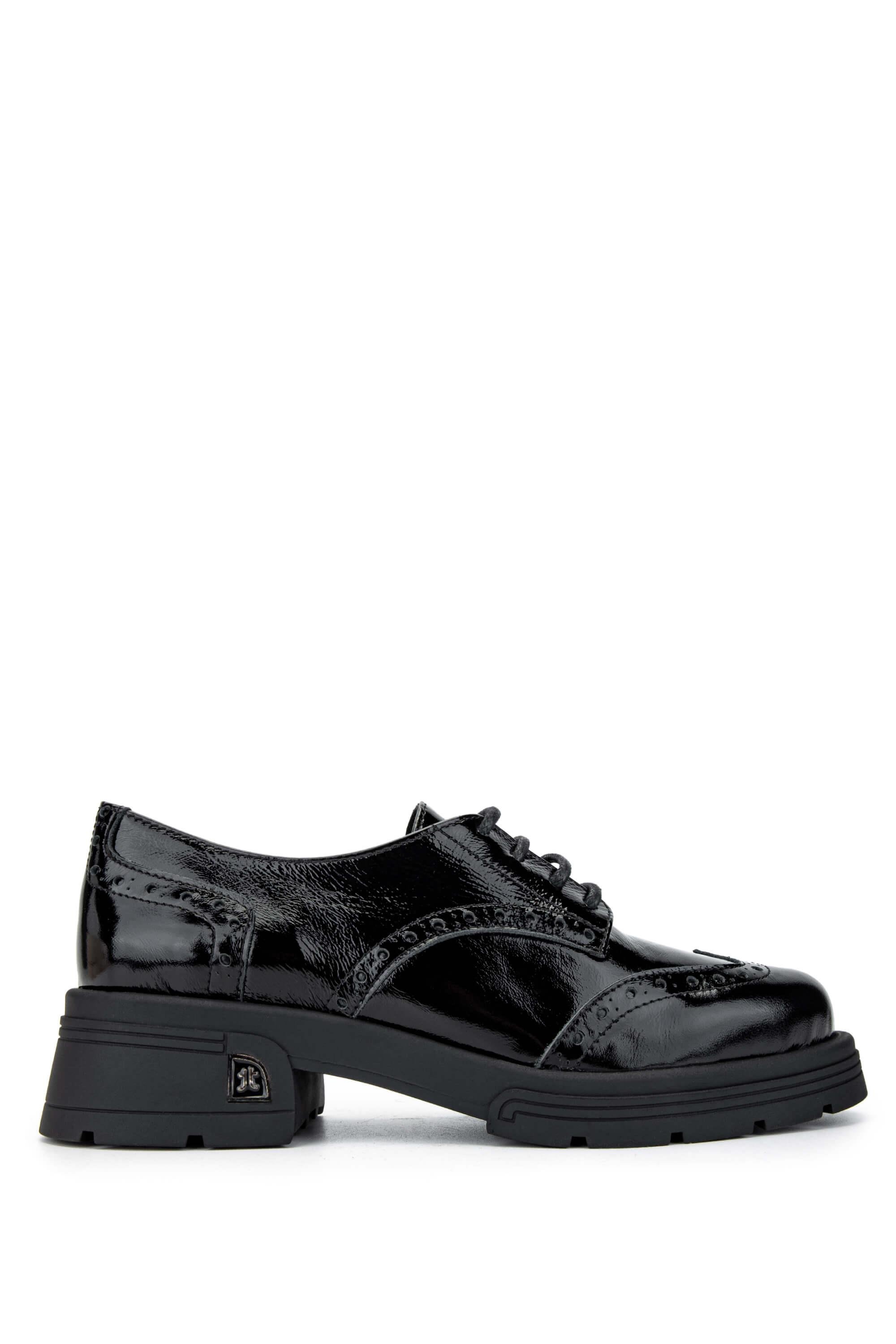 Tamer Tanca Kadın Hakiki Deri Siyah Rugan Casual Ayakkabı