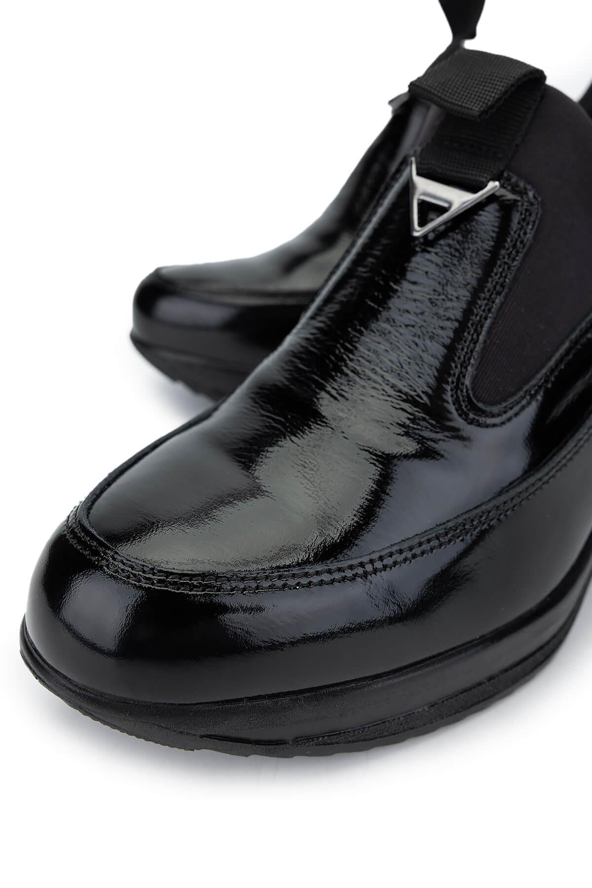 Tamer Tanca Kadın Hakiki Deri Siyah Rugan Casual Ayakkabı